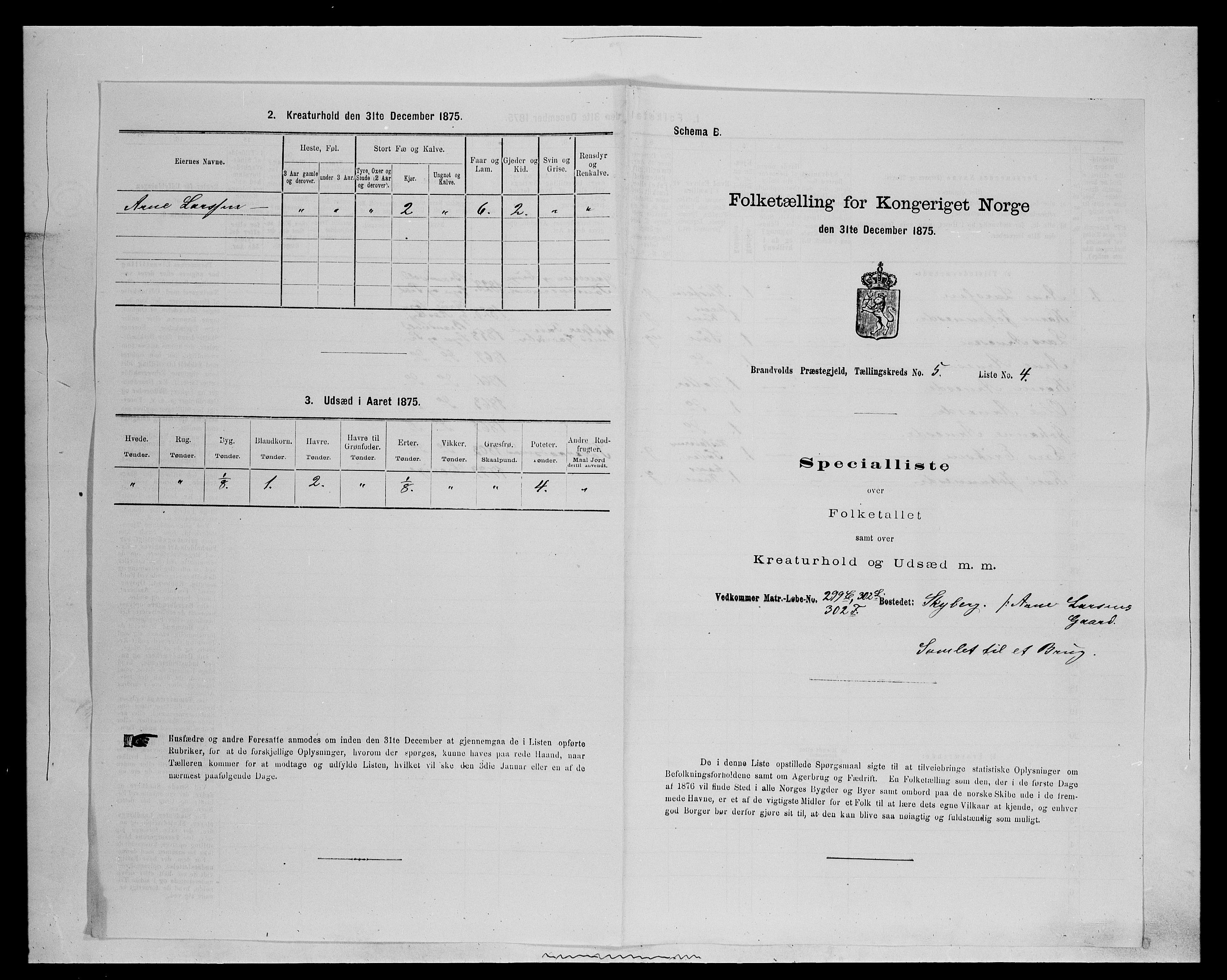 SAH, 1875 census for 0422P Brandval, 1875, p. 729