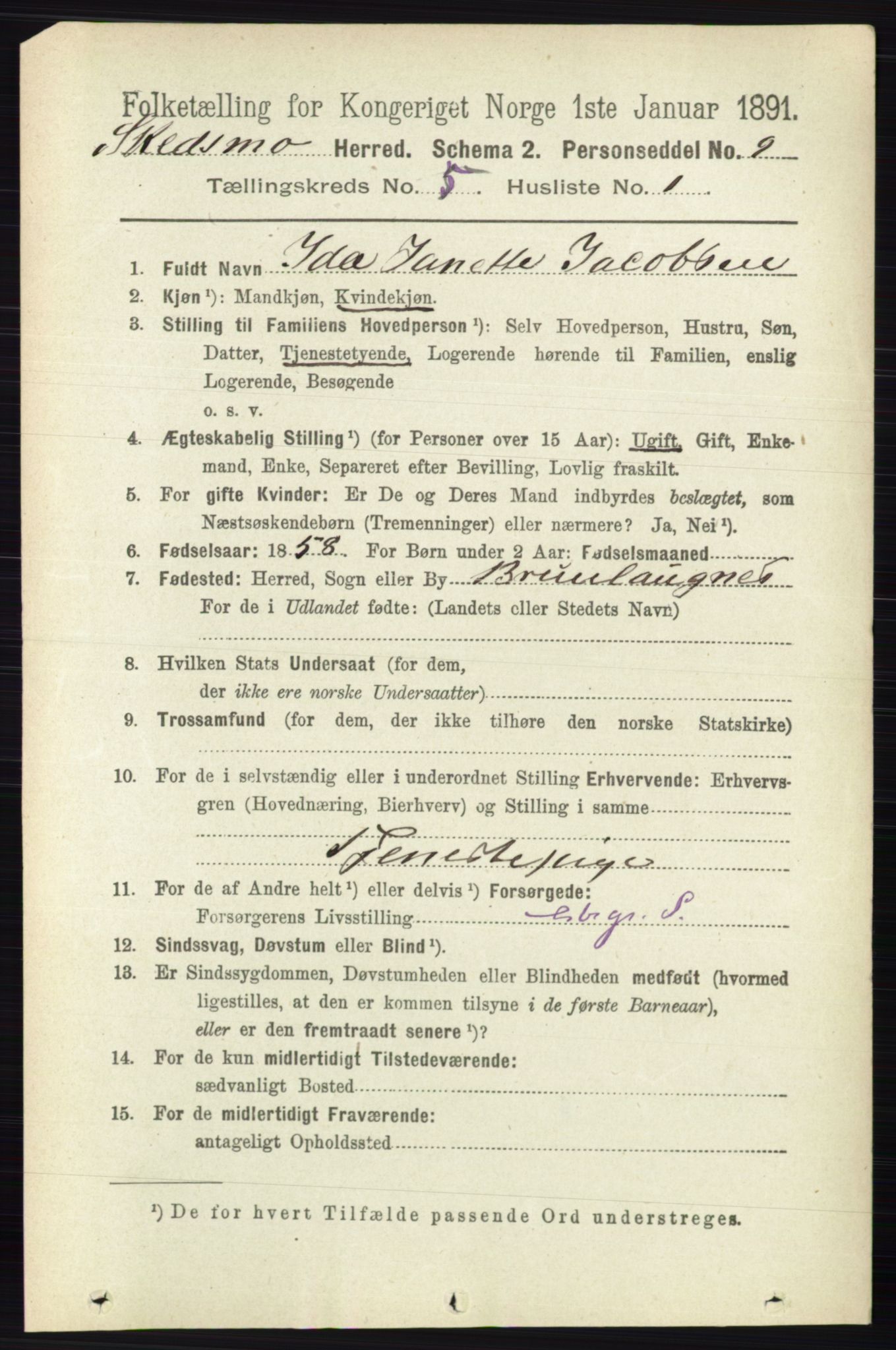 RA, 1891 census for 0231 Skedsmo, 1891, p. 2303