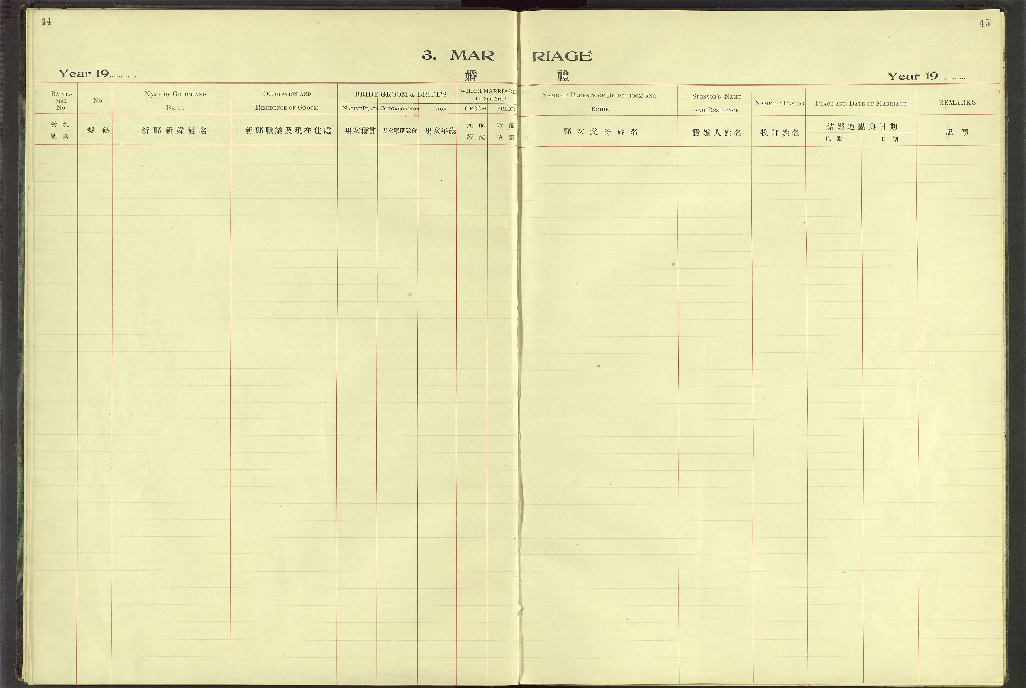 Det Norske Misjonsselskap - utland - Kina (Hunan), VID/MA-A-1065/Dm/L0064: Parish register (official) no. 102, 1913-1946, p. 44-45