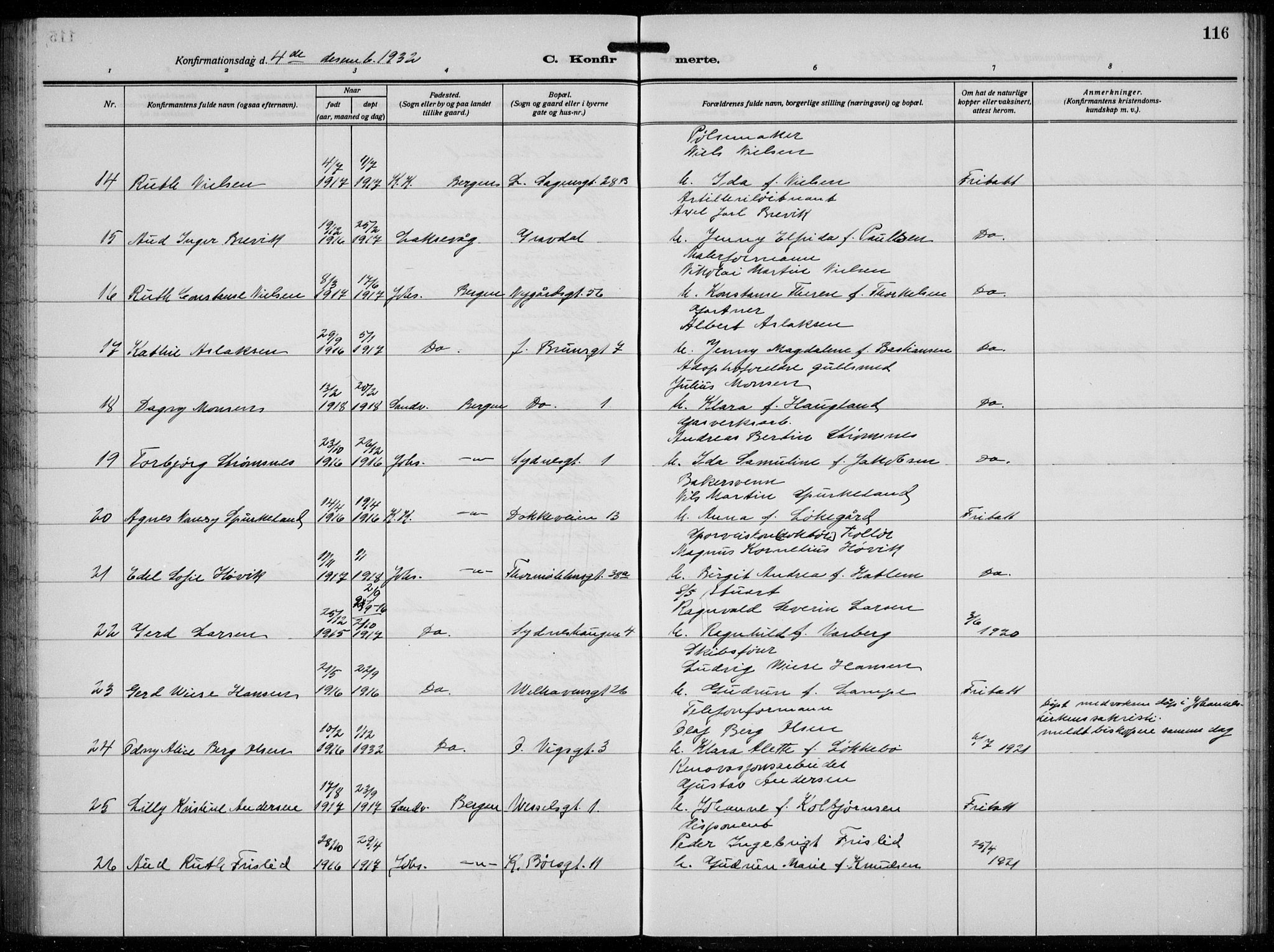 Johanneskirken sokneprestembete, AV/SAB-A-76001/H/Hab: Parish register (copy) no. B  3, 1925-1935, p. 115b-116a