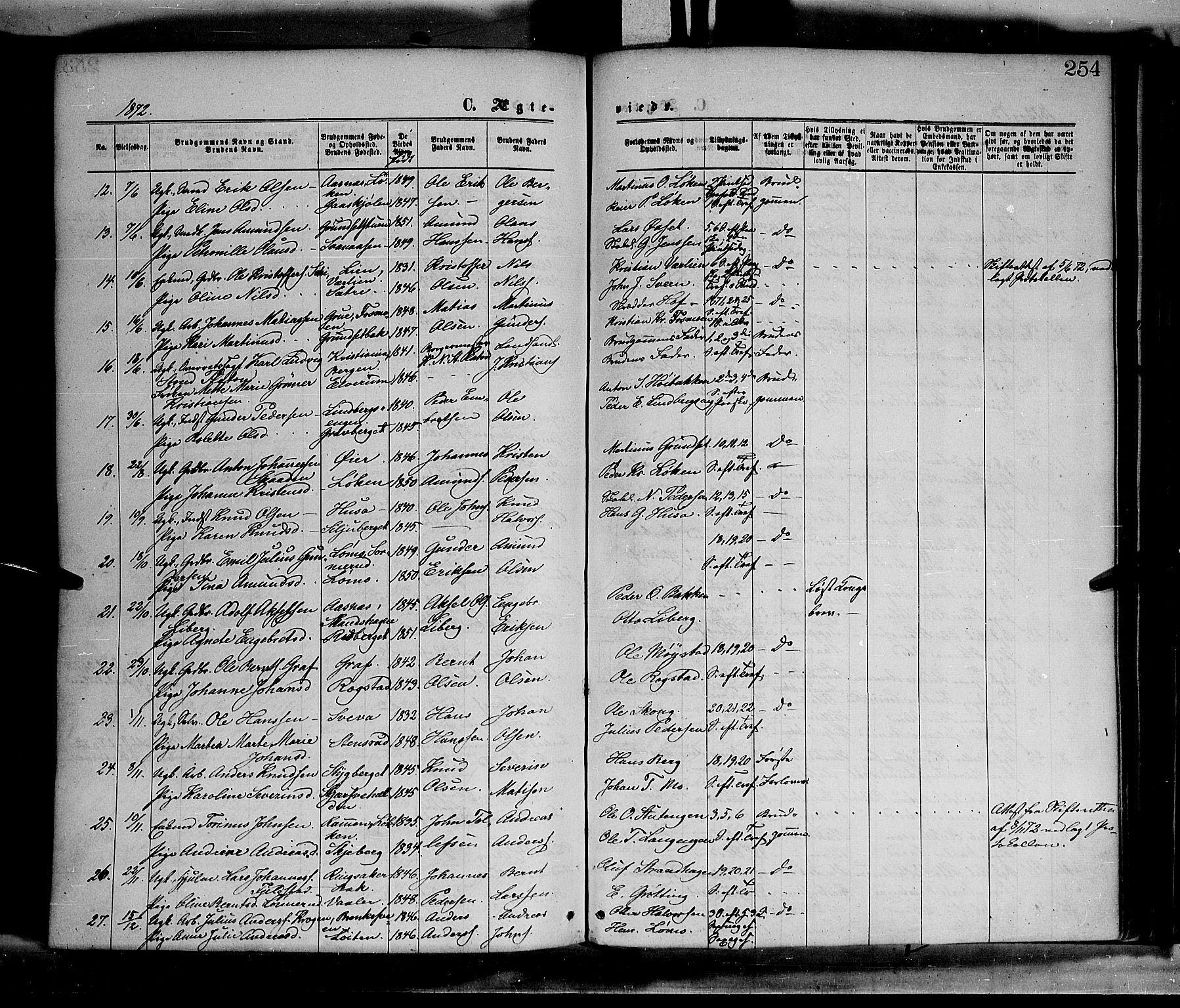 Elverum prestekontor, AV/SAH-PREST-044/H/Ha/Haa/L0011: Parish register (official) no. 11, 1869-1879, p. 254
