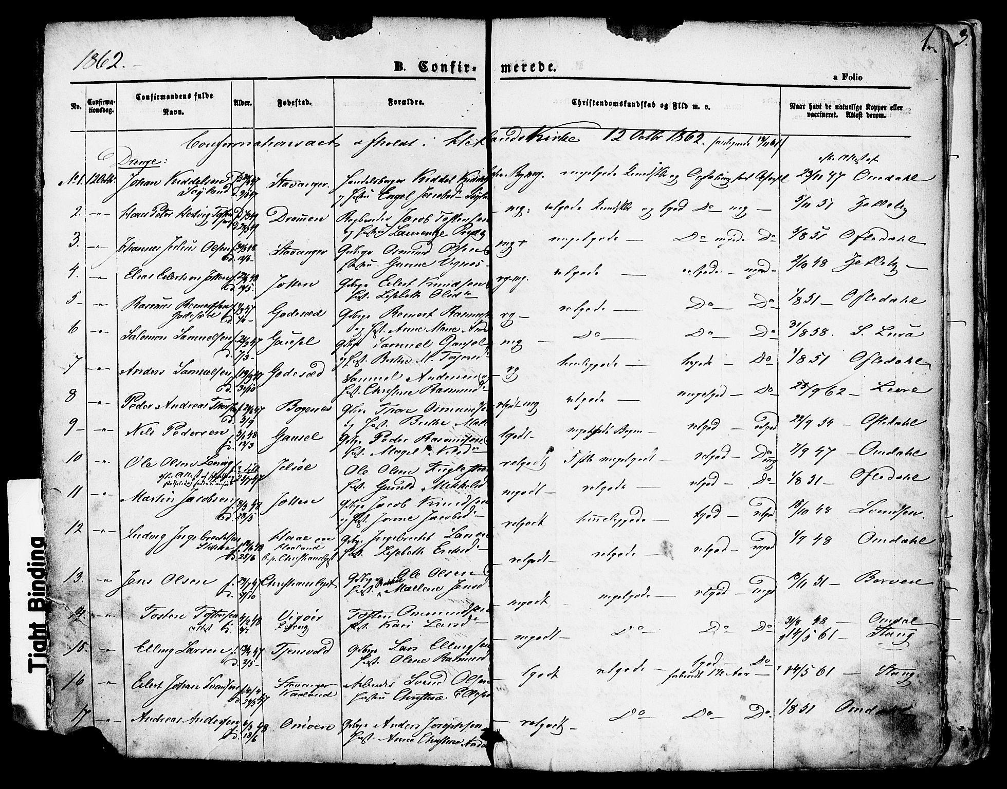 Hetland sokneprestkontor, AV/SAST-A-101826/30/30BA/L0004: Parish register (official) no. A 4, 1862-1881, p. 1