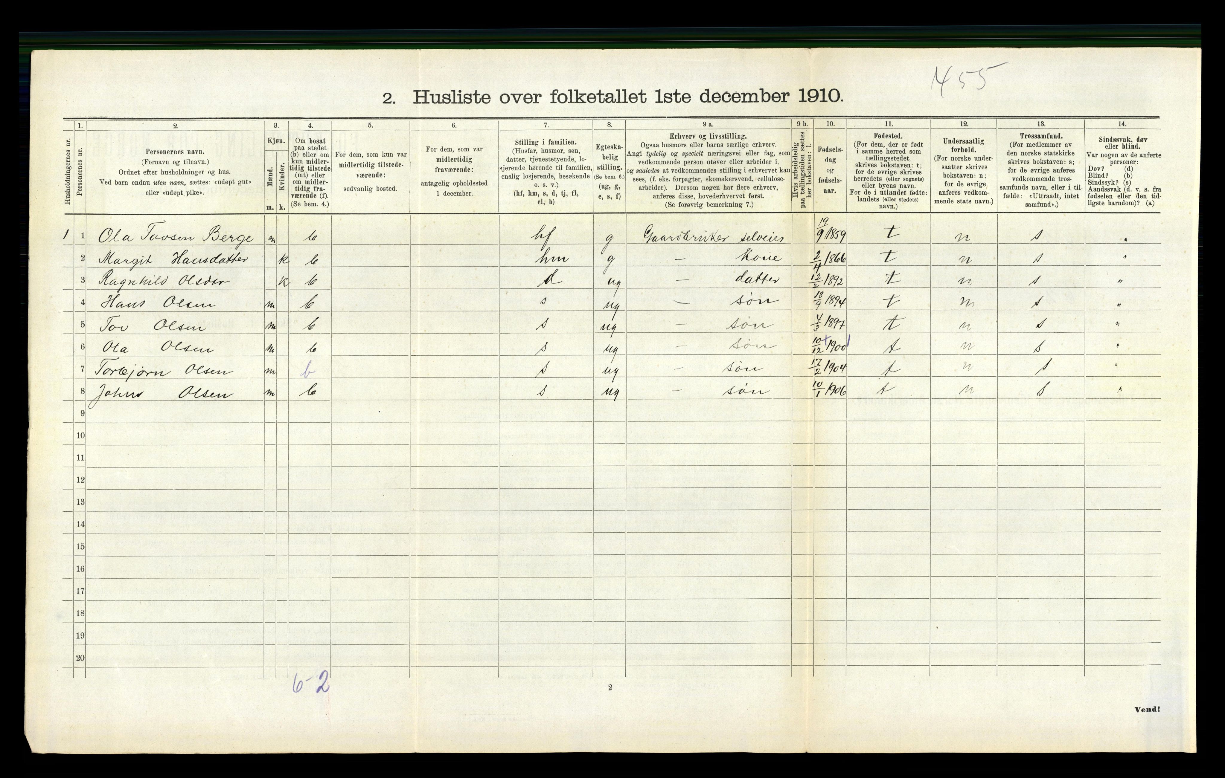 RA, 1910 census for Hjartdal, 1910, p. 203