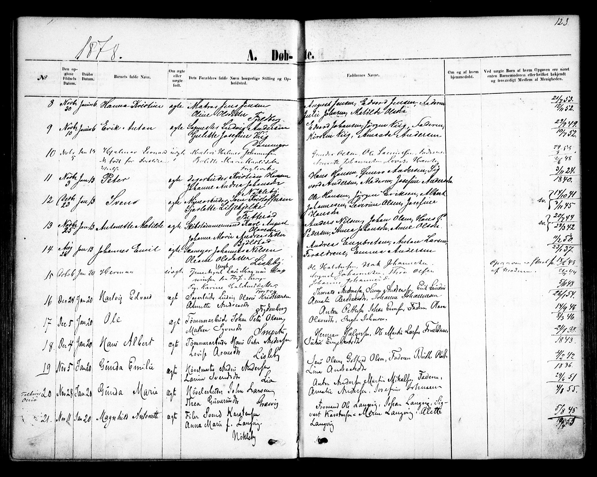 Glemmen prestekontor Kirkebøker, AV/SAO-A-10908/F/Fa/L0009: Parish register (official) no. 9, 1871-1878, p. 123