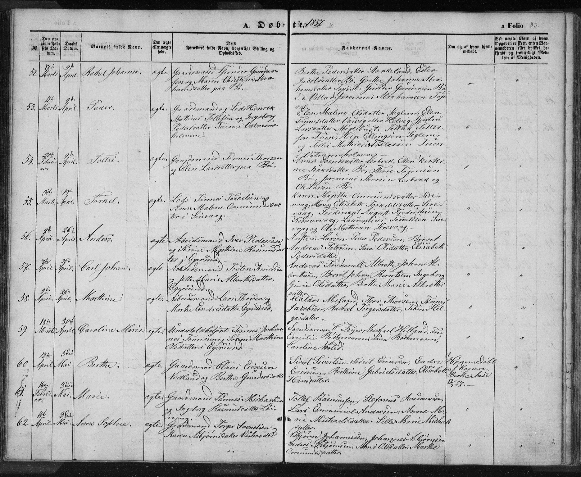 Eigersund sokneprestkontor, AV/SAST-A-101807/001/30/30BA/L0012: Parish register (official) no. A 12.1, 1850-1865, p. 83