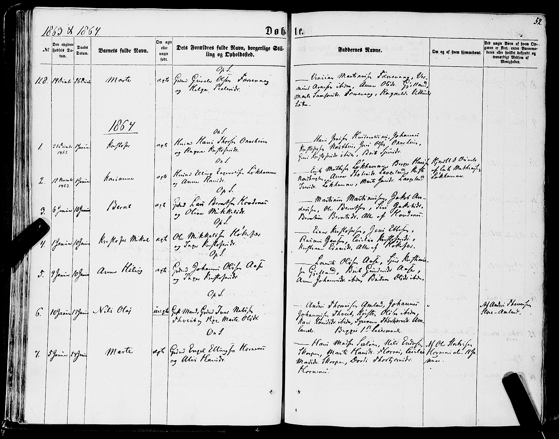 Tysnes sokneprestembete, AV/SAB-A-78601/H/Haa: Parish register (official) no. A 11, 1860-1871, p. 52