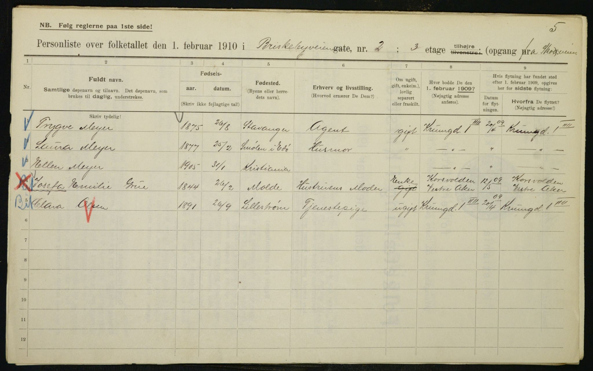 OBA, Municipal Census 1910 for Kristiania, 1910, p. 8814