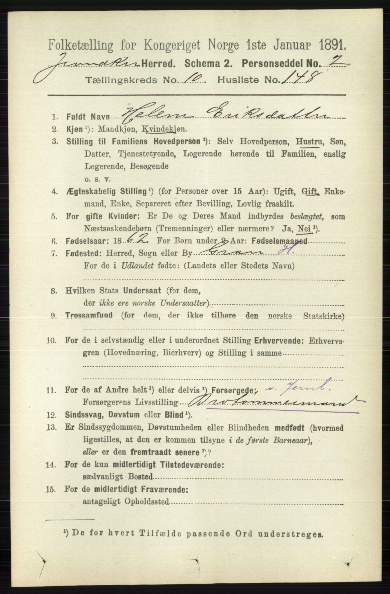 RA, 1891 census for 0532 Jevnaker, 1891, p. 6791