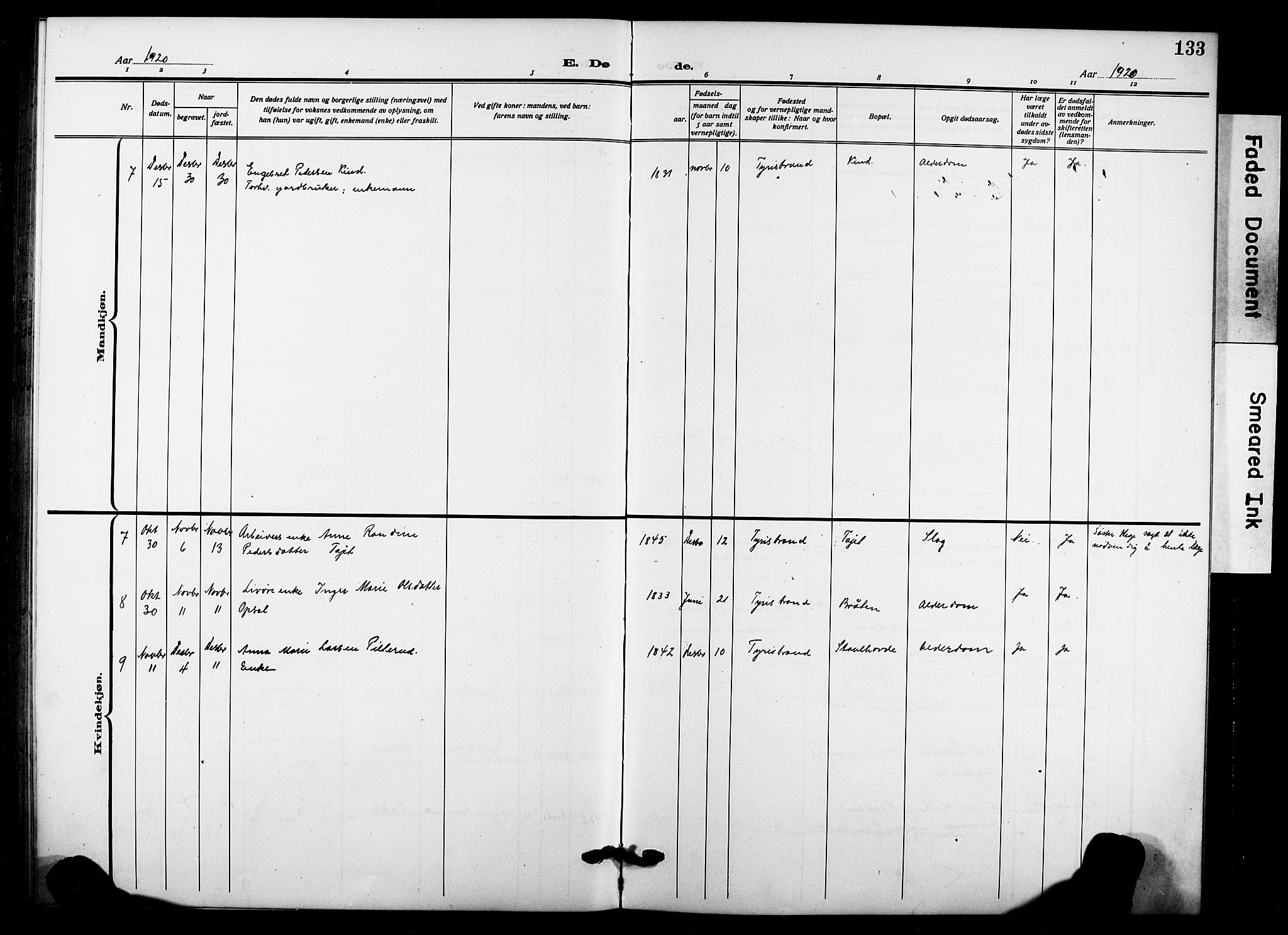 Hole kirkebøker, AV/SAKO-A-228/G/Gb/L0005: Parish register (copy) no. II 5, 1915-1932, p. 133