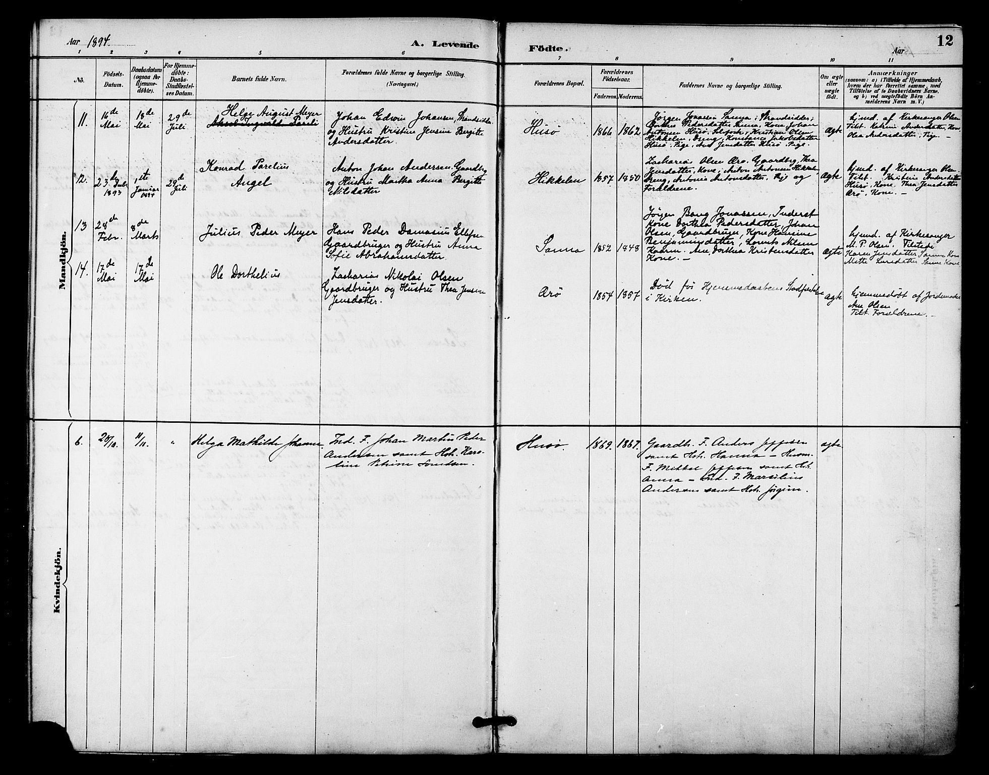 Ministerialprotokoller, klokkerbøker og fødselsregistre - Nordland, AV/SAT-A-1459/840/L0580: Parish register (official) no. 840A02, 1887-1909, p. 12