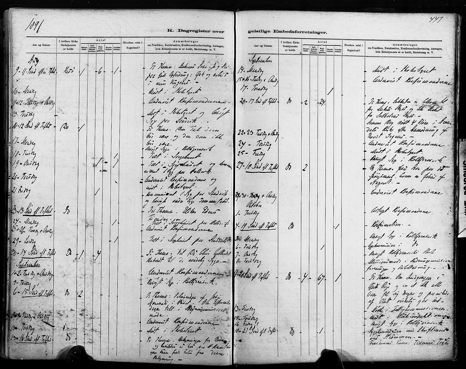 Hisøy sokneprestkontor, AV/SAK-1111-0020/F/Fa/L0003: Parish register (official) no. A 3, 1881-1894, p. 447