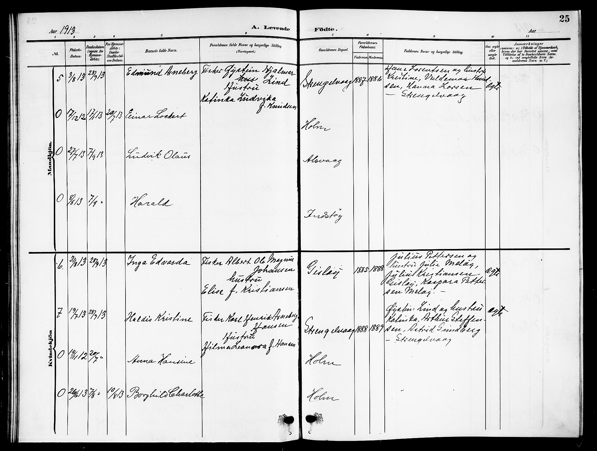 Ministerialprotokoller, klokkerbøker og fødselsregistre - Nordland, AV/SAT-A-1459/894/L1361: Parish register (copy) no. 894C04, 1905-1922, p. 25