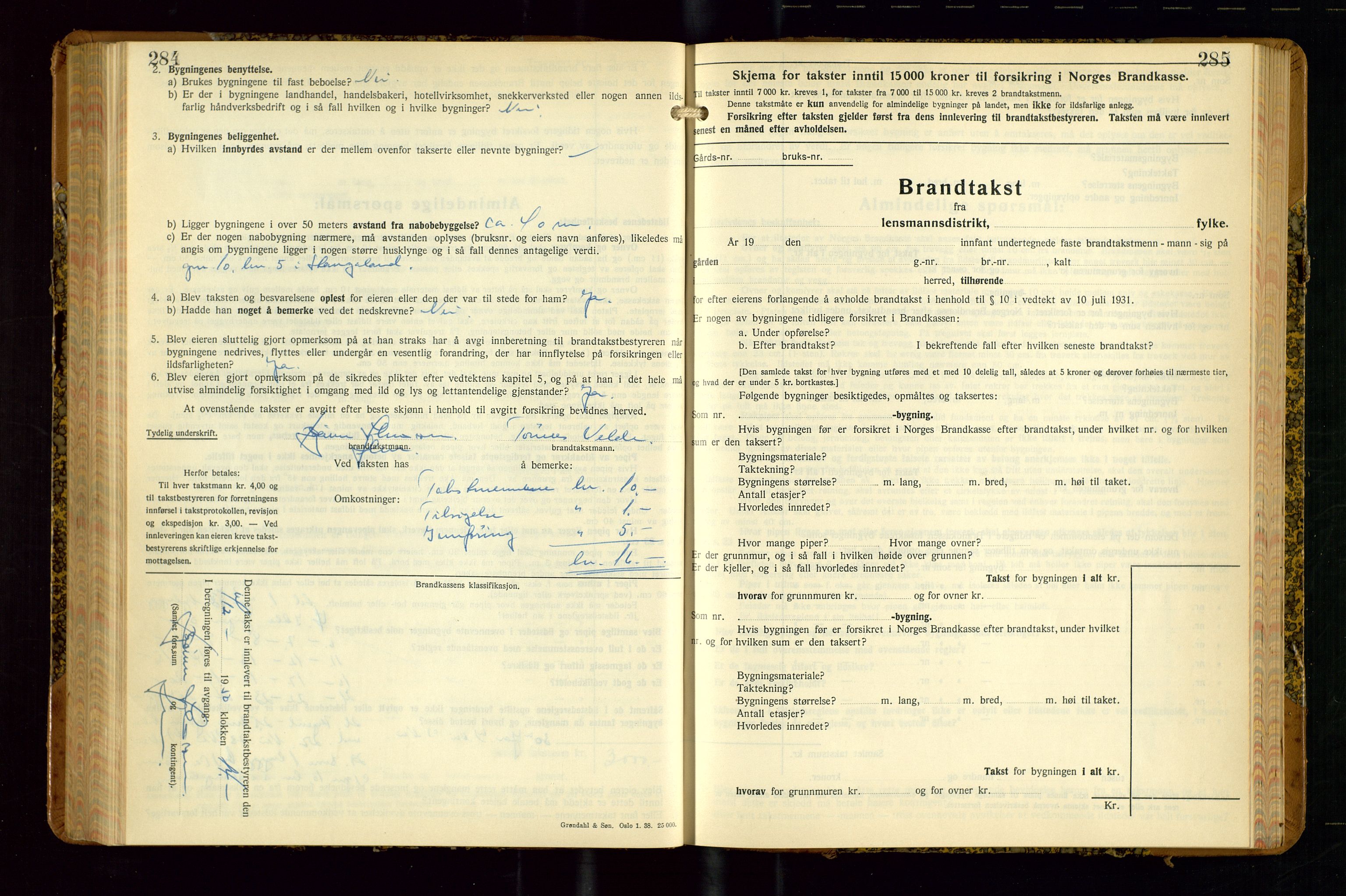 Avaldsnes lensmannskontor, SAST/A-100286/Gob/L0002: "Branntakstprotokoll for Avaldsnes lensmannsdistrikt Rogaland fylke", 1940-1950, p. 284-285