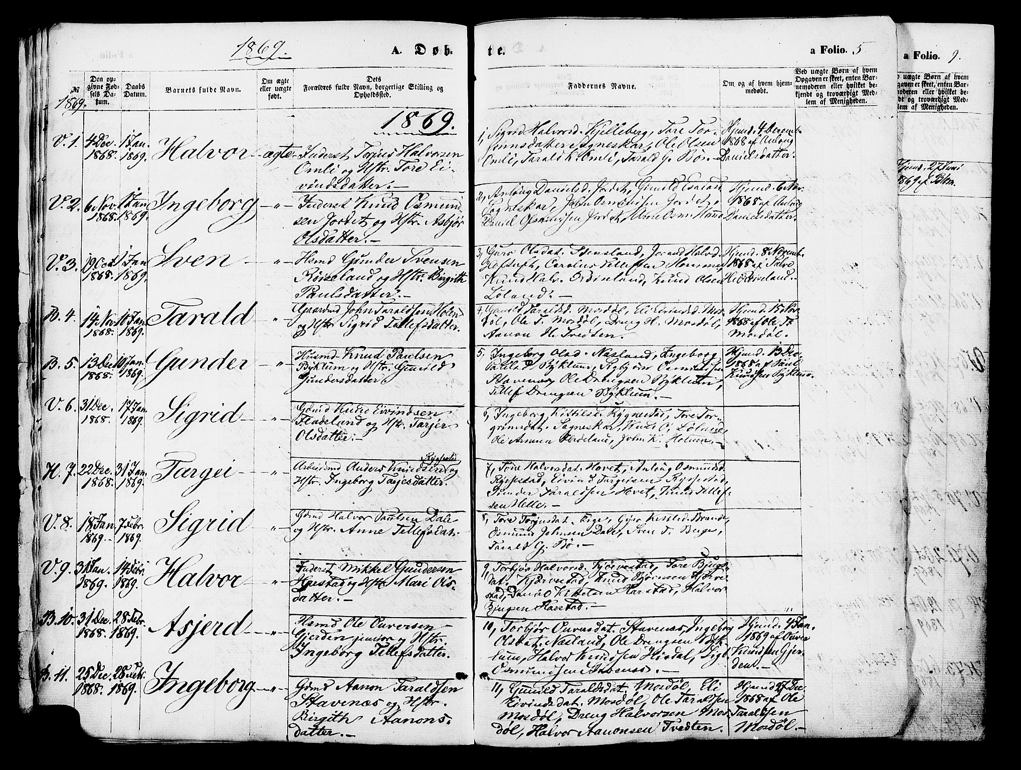 Valle sokneprestkontor, AV/SAK-1111-0044/F/Fa/Fac/L0008: Parish register (official) no. A 8, 1868-1882, p. 5