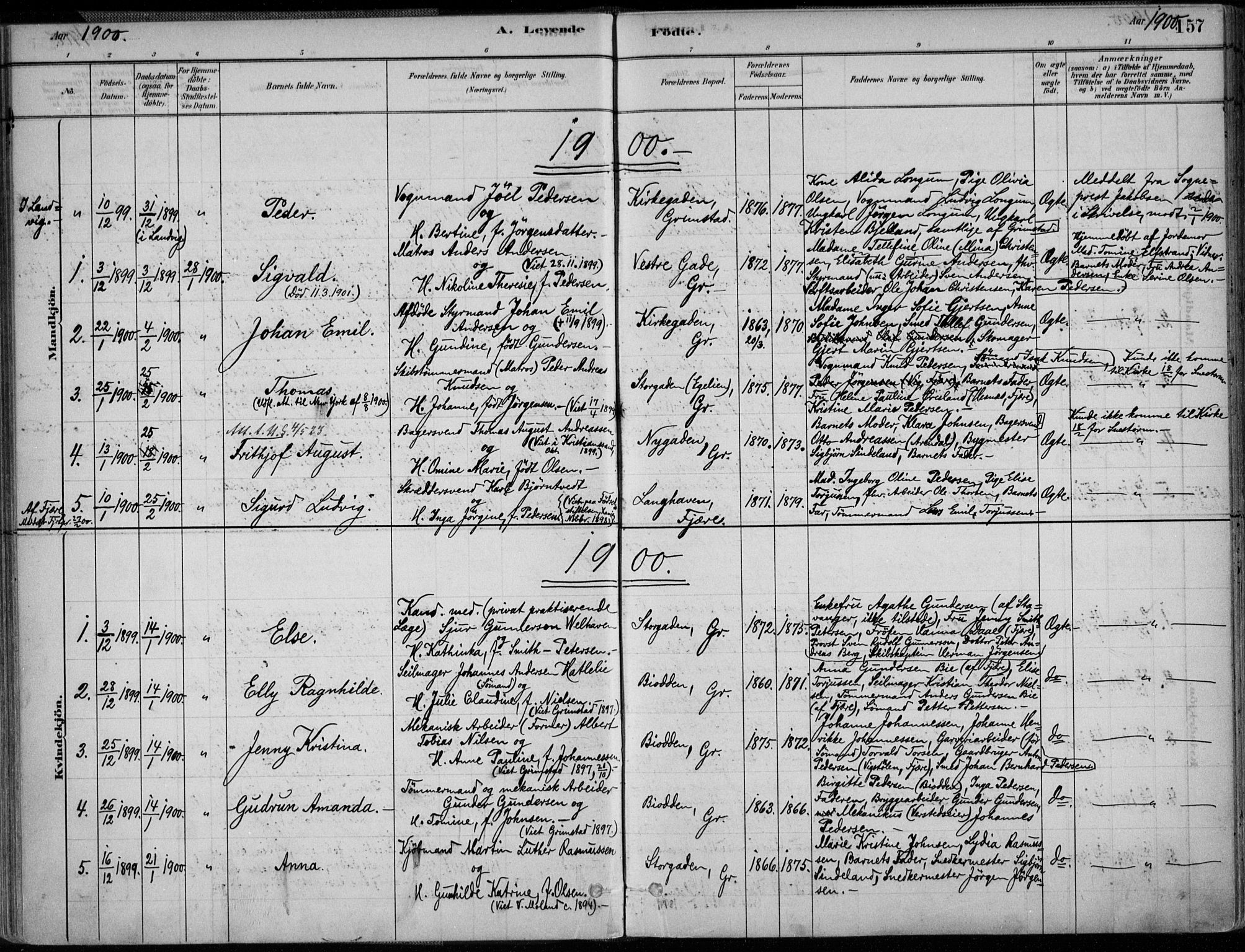 Grimstad sokneprestkontor, SAK/1111-0017/F/Fa/L0003: Parish register (official) no. A 2, 1882-1912, p. 157