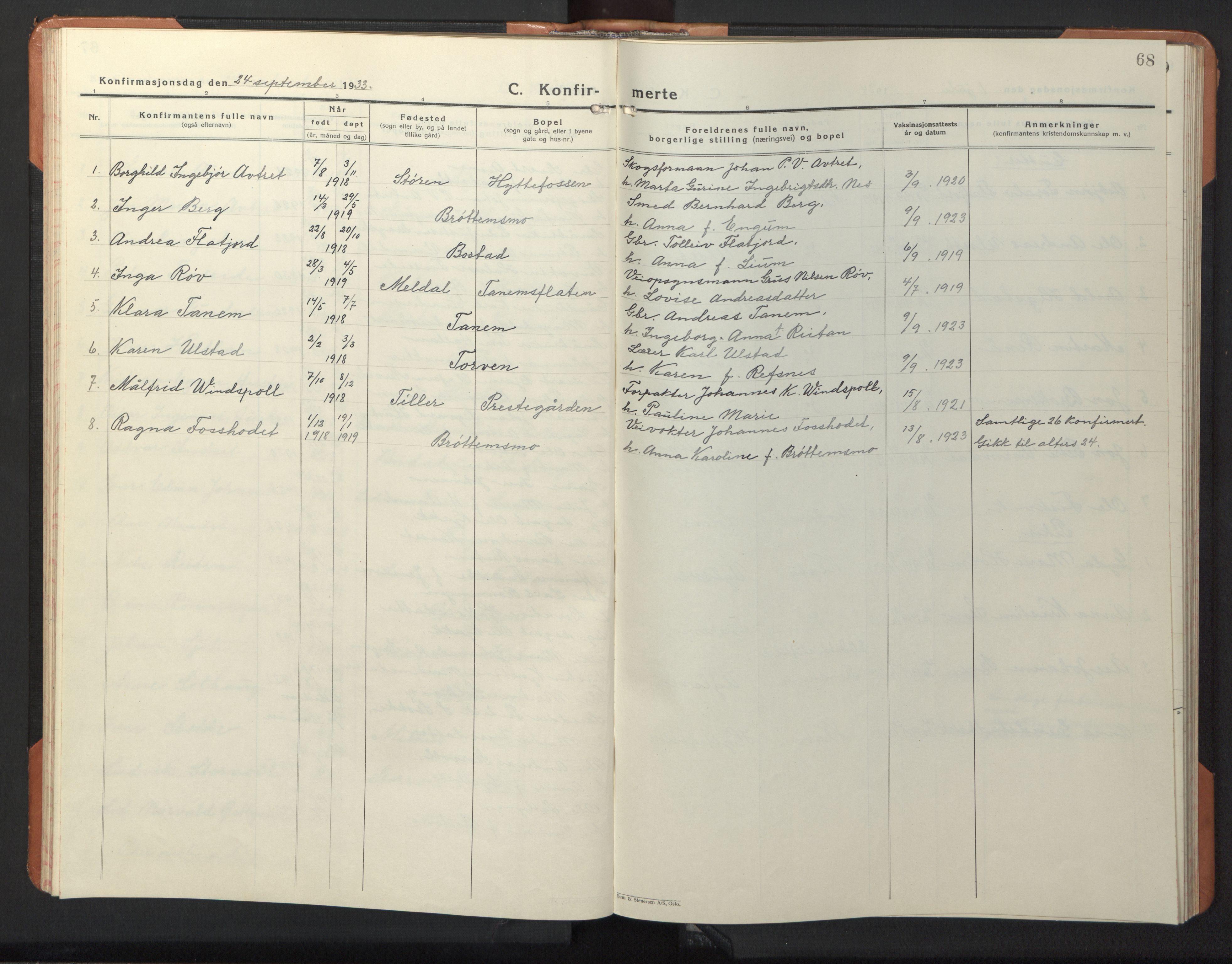 Ministerialprotokoller, klokkerbøker og fødselsregistre - Sør-Trøndelag, SAT/A-1456/618/L0454: Parish register (copy) no. 618C05, 1926-1946, p. 68
