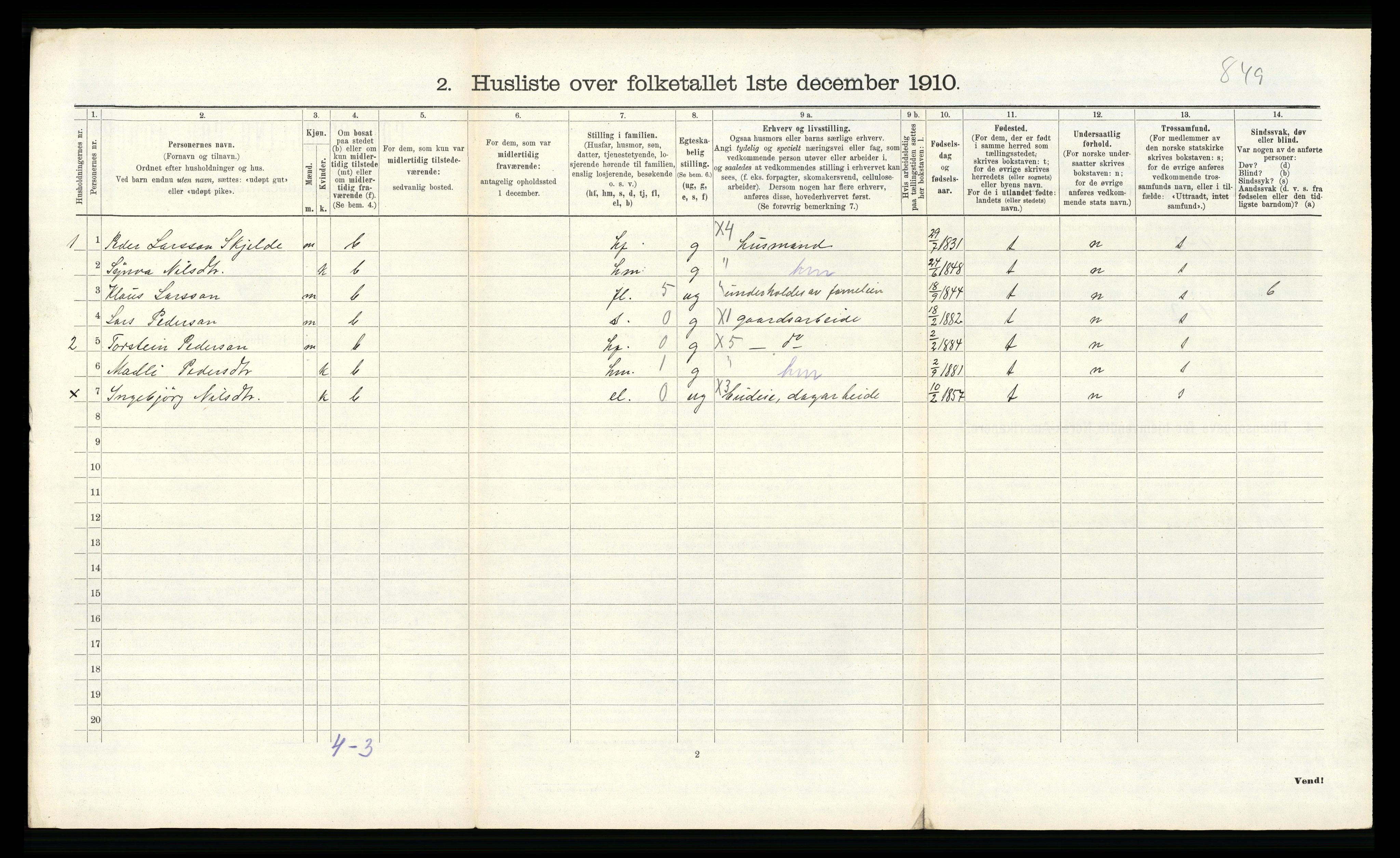 RA, 1910 census for Voss, 1910, p. 2431