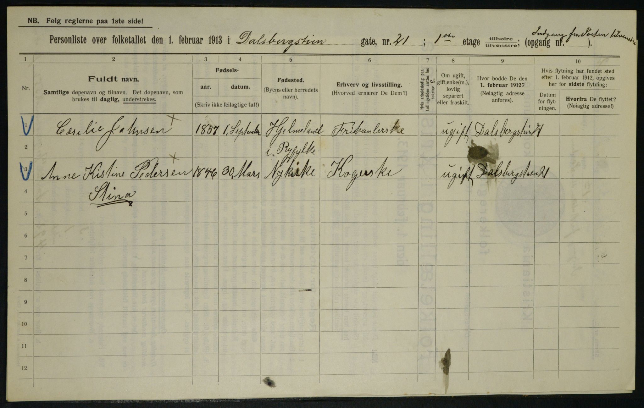 OBA, Municipal Census 1913 for Kristiania, 1913, p. 14408