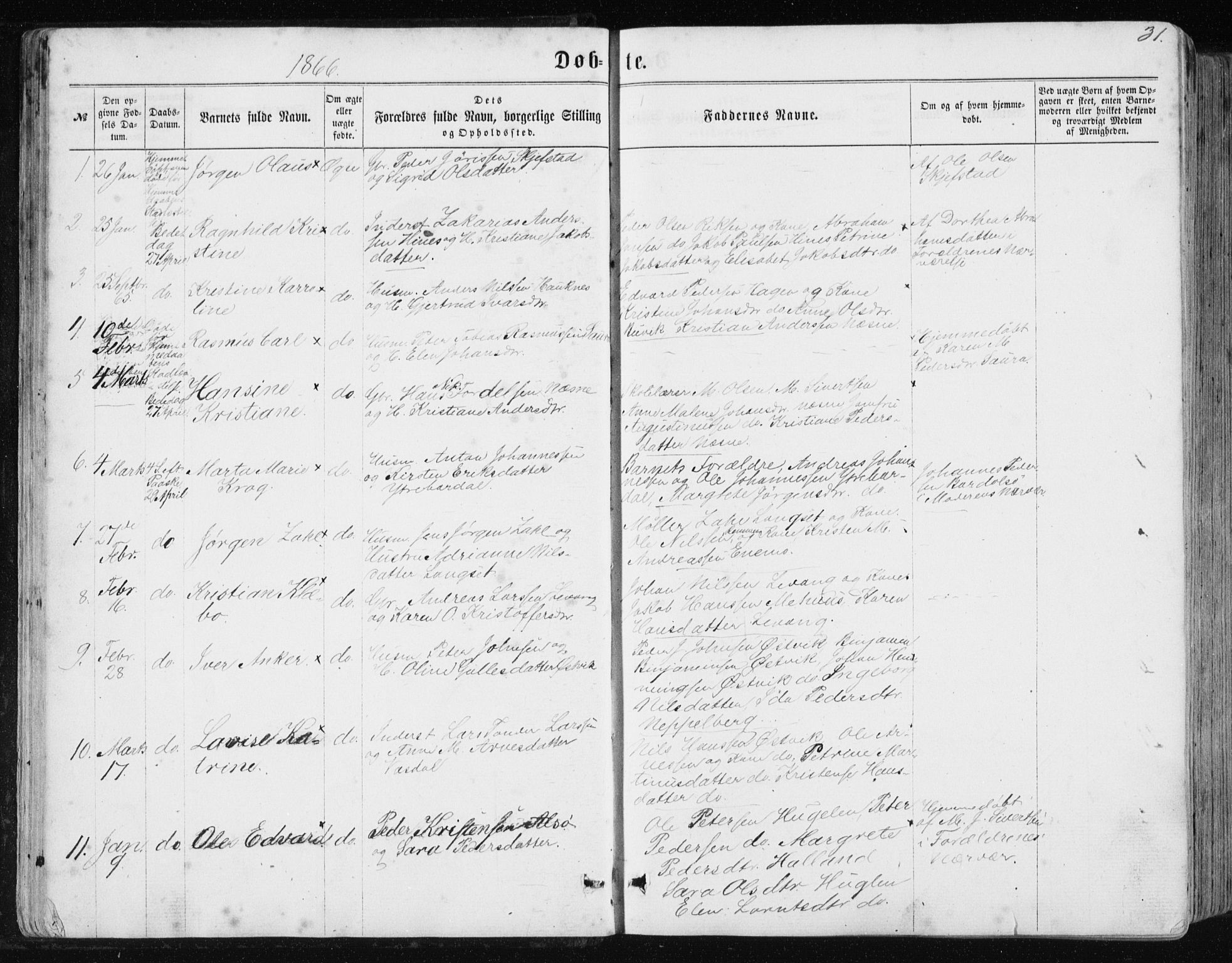 Ministerialprotokoller, klokkerbøker og fødselsregistre - Nordland, AV/SAT-A-1459/838/L0556: Parish register (copy) no. 838C03, 1861-1893, p. 31