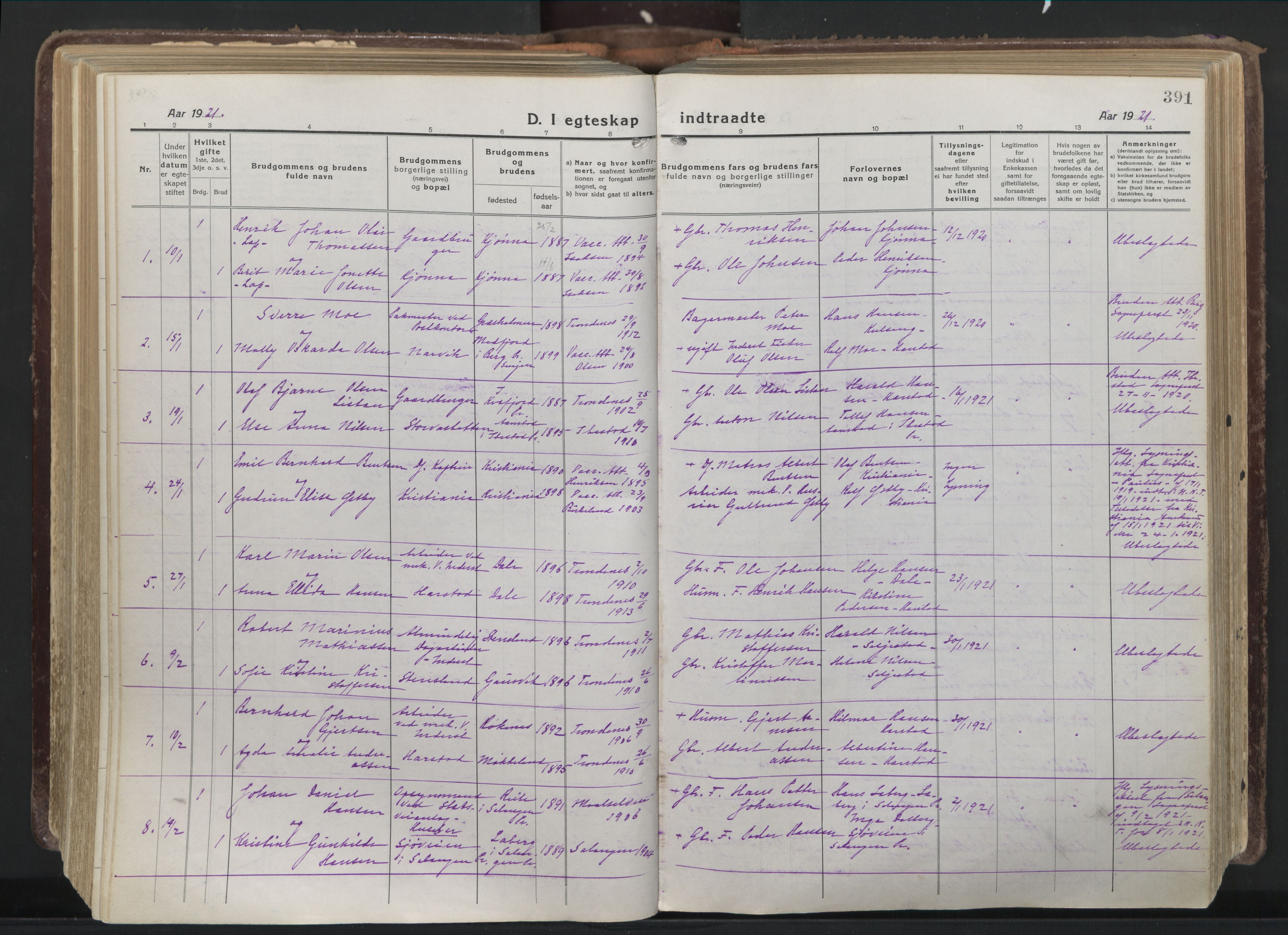 Trondenes sokneprestkontor, AV/SATØ-S-1319/H/Ha/L0019kirke: Parish register (official) no. 19, 1919-1928, p. 391