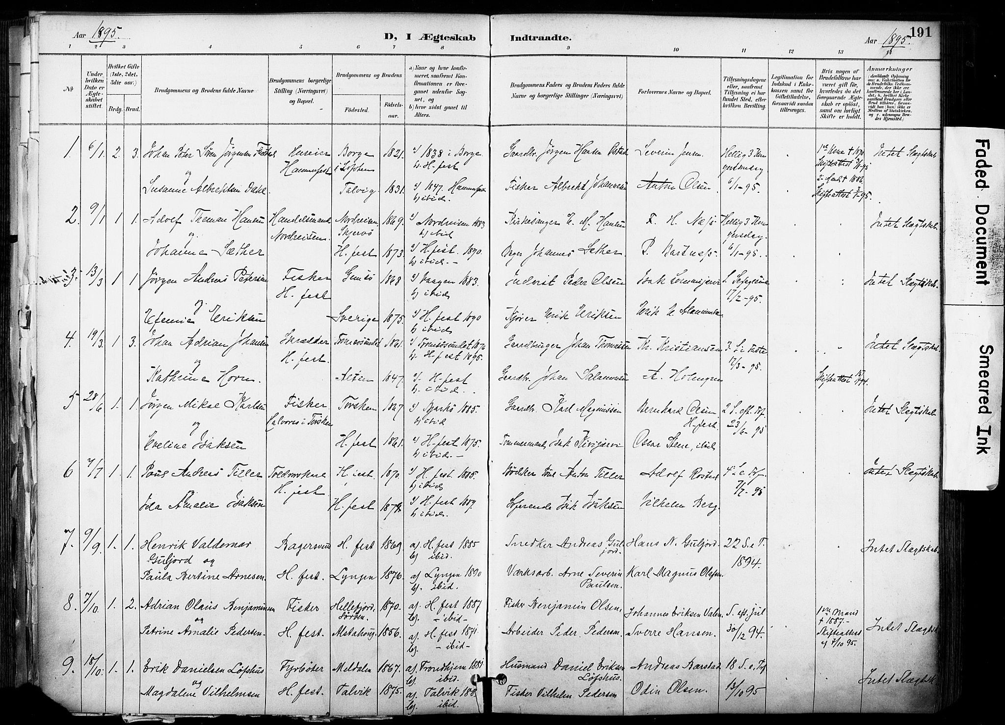 Hammerfest sokneprestkontor, SATØ/S-1347/H/Ha/L0009.kirke: Parish register (official) no. 9, 1889-1897, p. 191