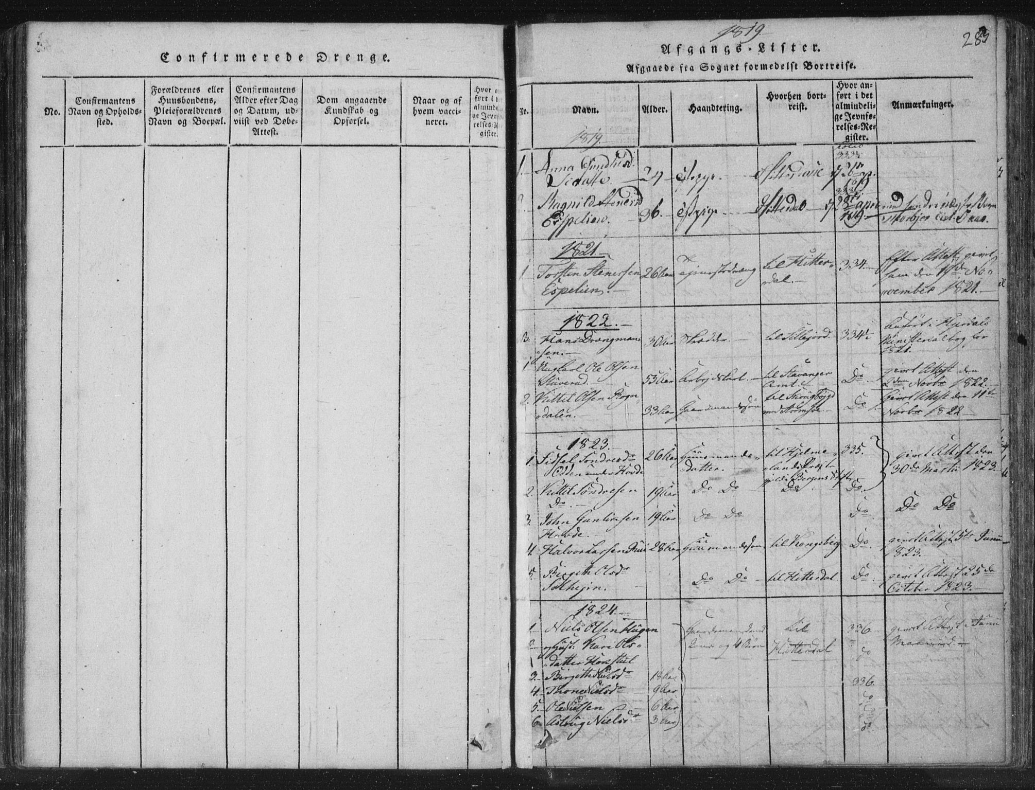 Hjartdal kirkebøker, SAKO/A-270/F/Fc/L0001: Parish register (official) no. III 1, 1815-1843, p. 283