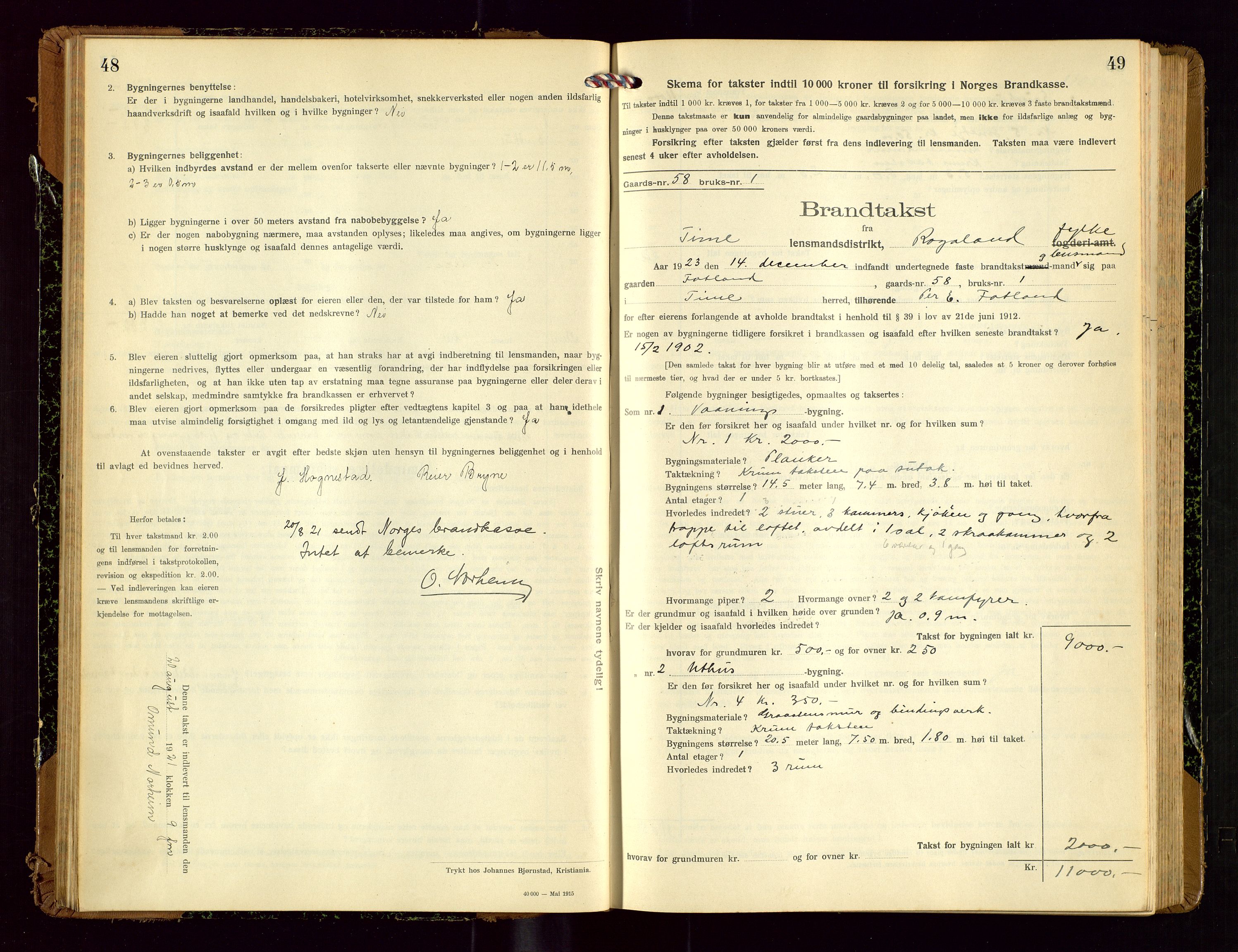 Time lensmannskontor, SAST/A-100420/Gob/L0002: Branntakstprotokoll, 1919-1952, p. 48-49
