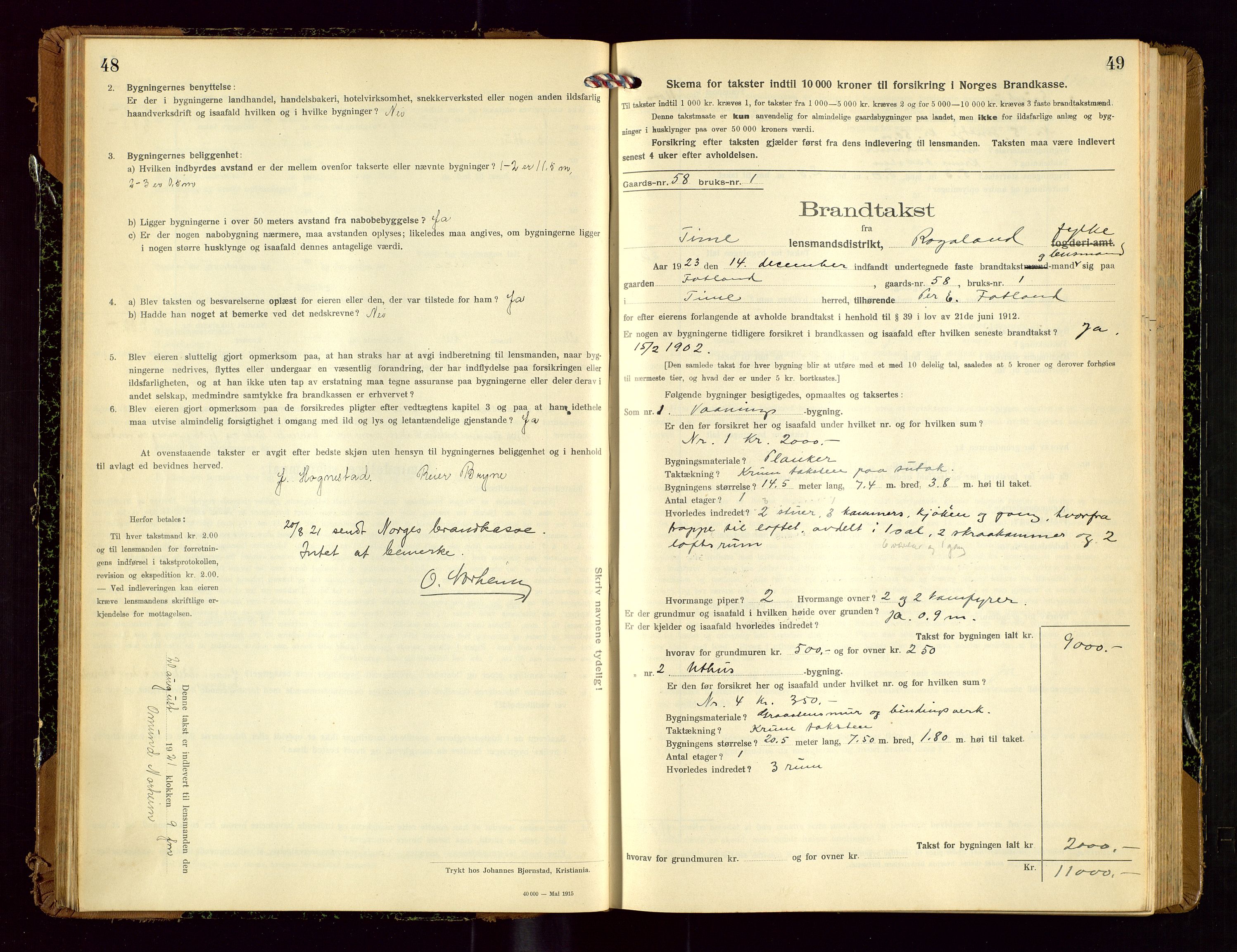 Time lensmannskontor, AV/SAST-A-100420/Gob/L0002: Branntakstprotokoll, 1919-1952, p. 48-49