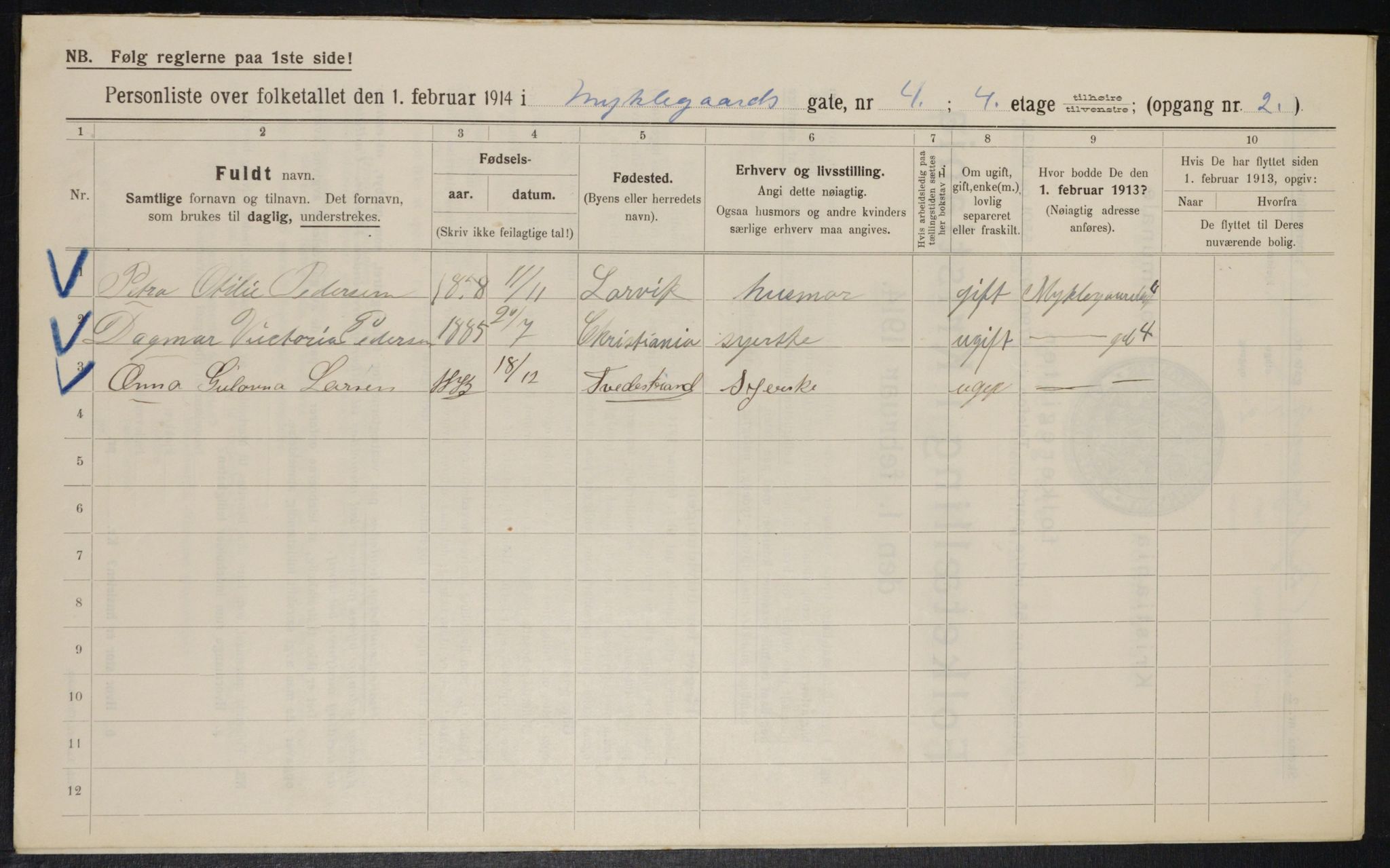 OBA, Municipal Census 1914 for Kristiania, 1914, p. 68306