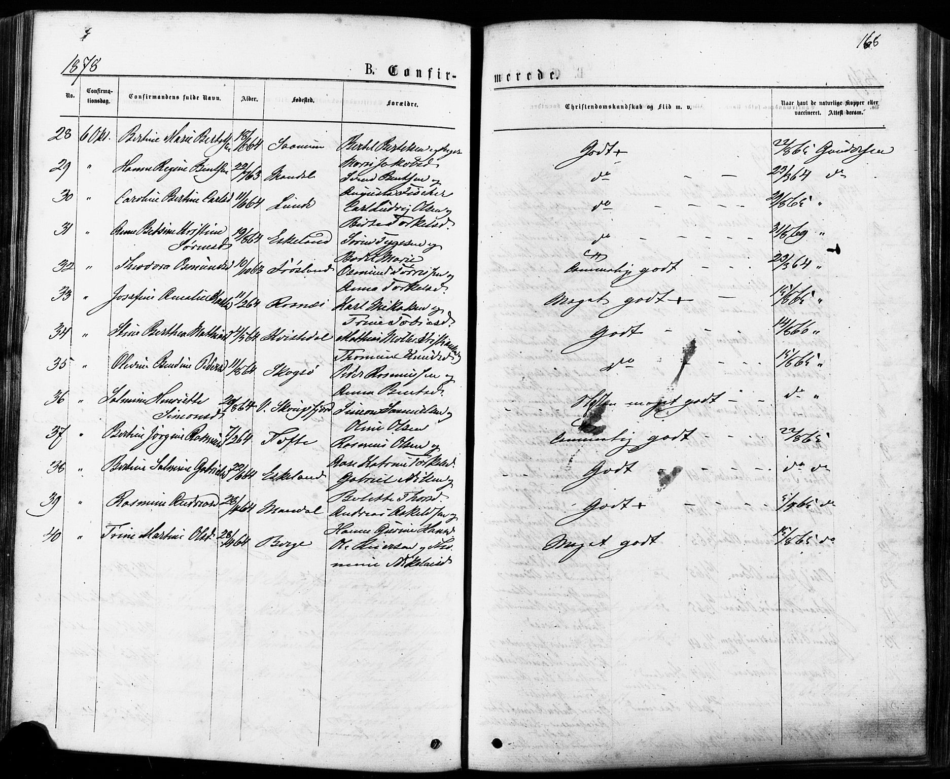 Mandal sokneprestkontor, AV/SAK-1111-0030/F/Fa/Faa/L0015: Parish register (official) no. A 15, 1873-1879, p. 168