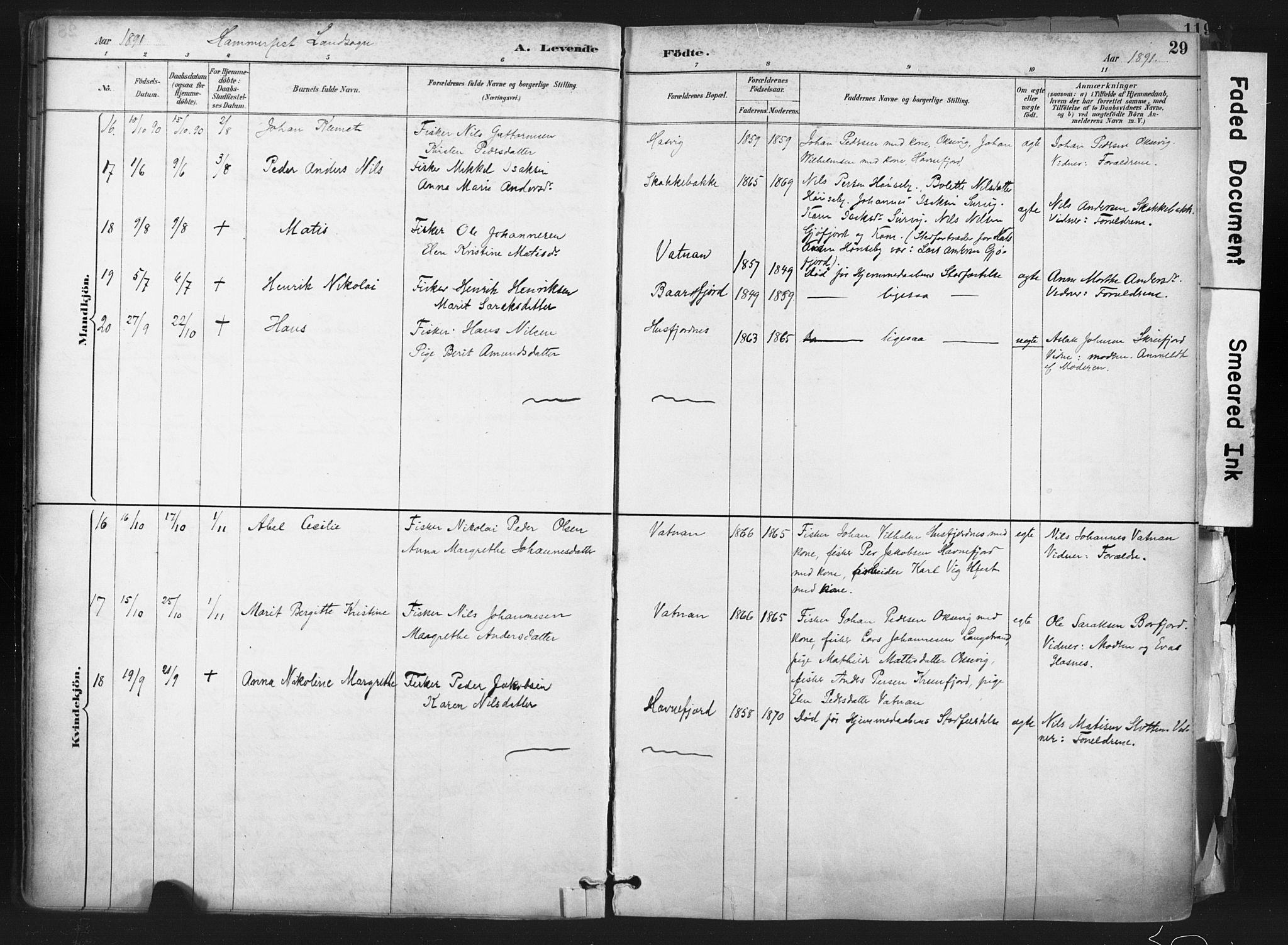 Hammerfest sokneprestkontor, SATØ/S-1347: Parish register (official) no. 11 /1, 1885-1897, p. 29