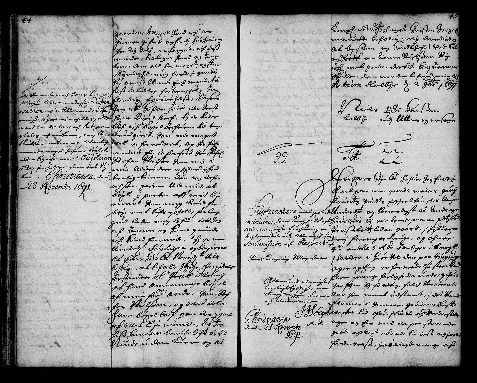 Stattholderembetet 1572-1771, AV/RA-EA-2870/Ae/L0009: Supplikasjons- og resolusjonsprotokoll, 1691-1692, p. 44-45