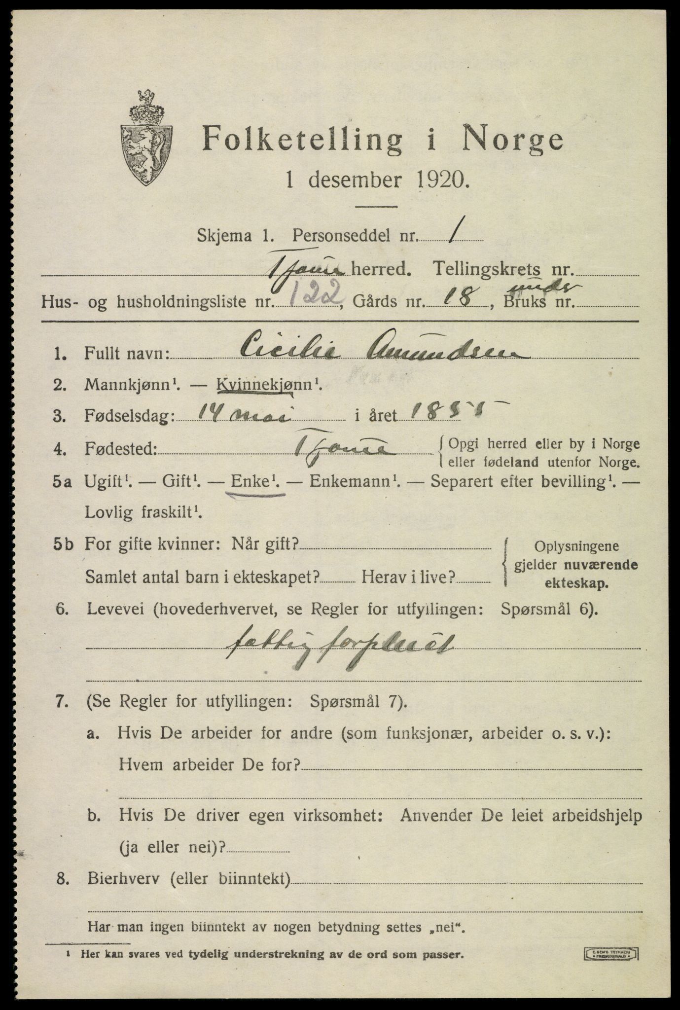 SAKO, 1920 census for Tjøme, 1920, p. 3755