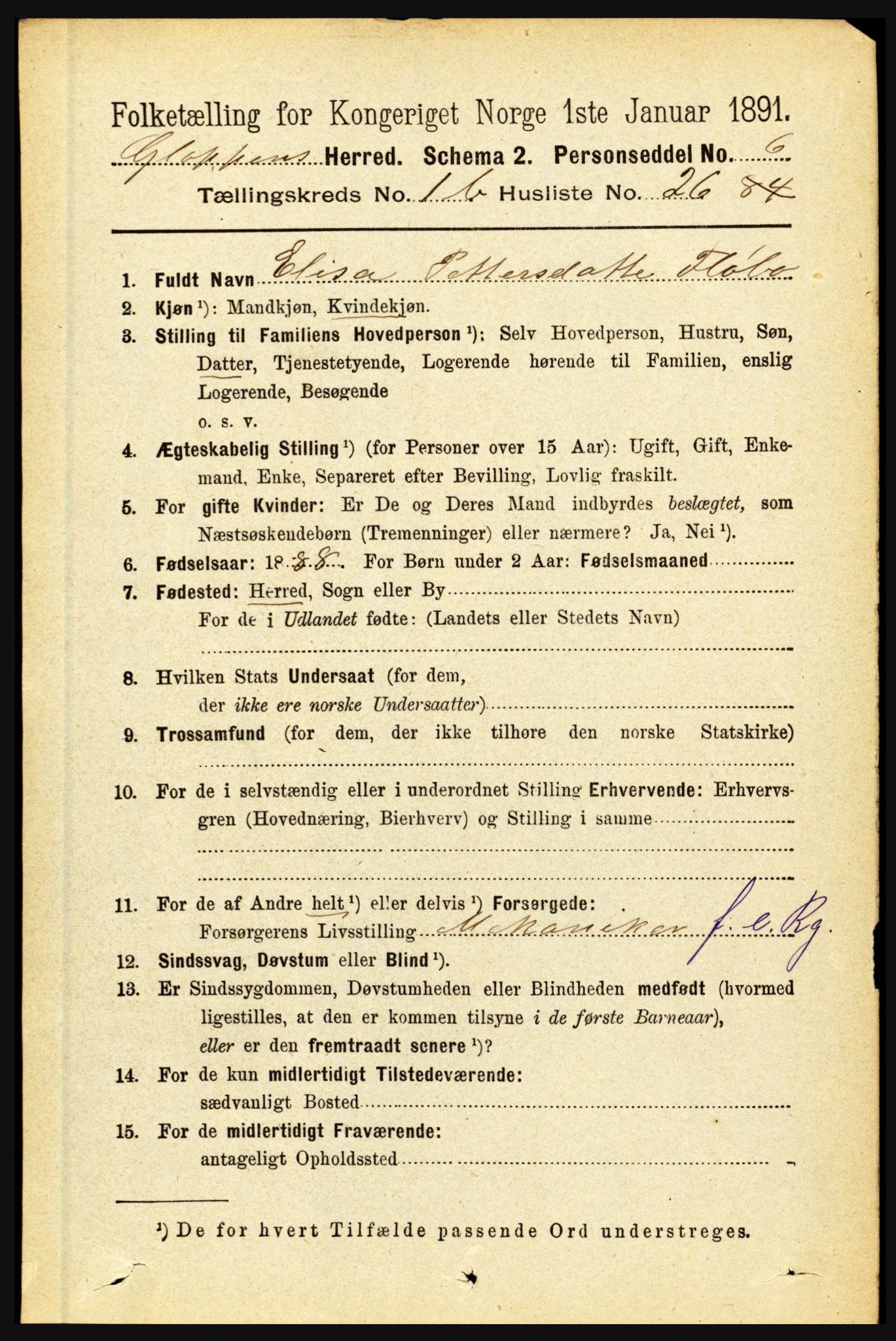 RA, 1891 census for 1445 Gloppen, 1891, p. 545