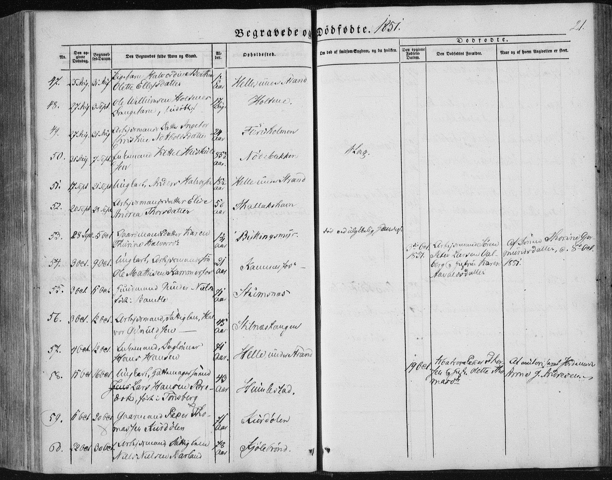 Sannidal kirkebøker, SAKO/A-296/F/Fa/L0008: Parish register (official) no. 8, 1847-1862, p. 21