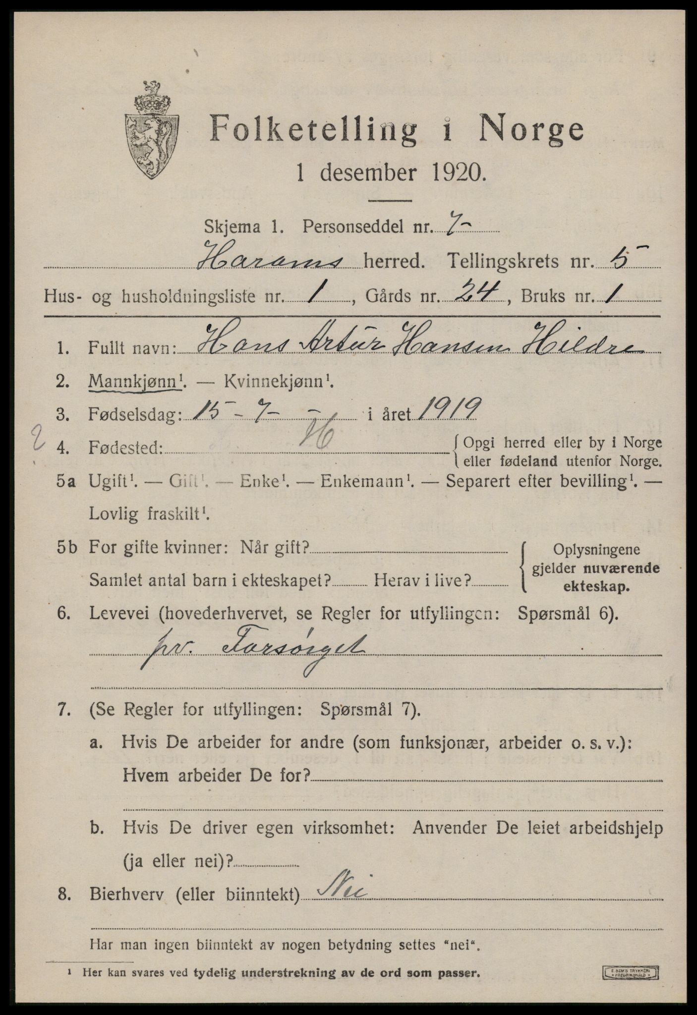 SAT, 1920 census for Haram, 1920, p. 2807