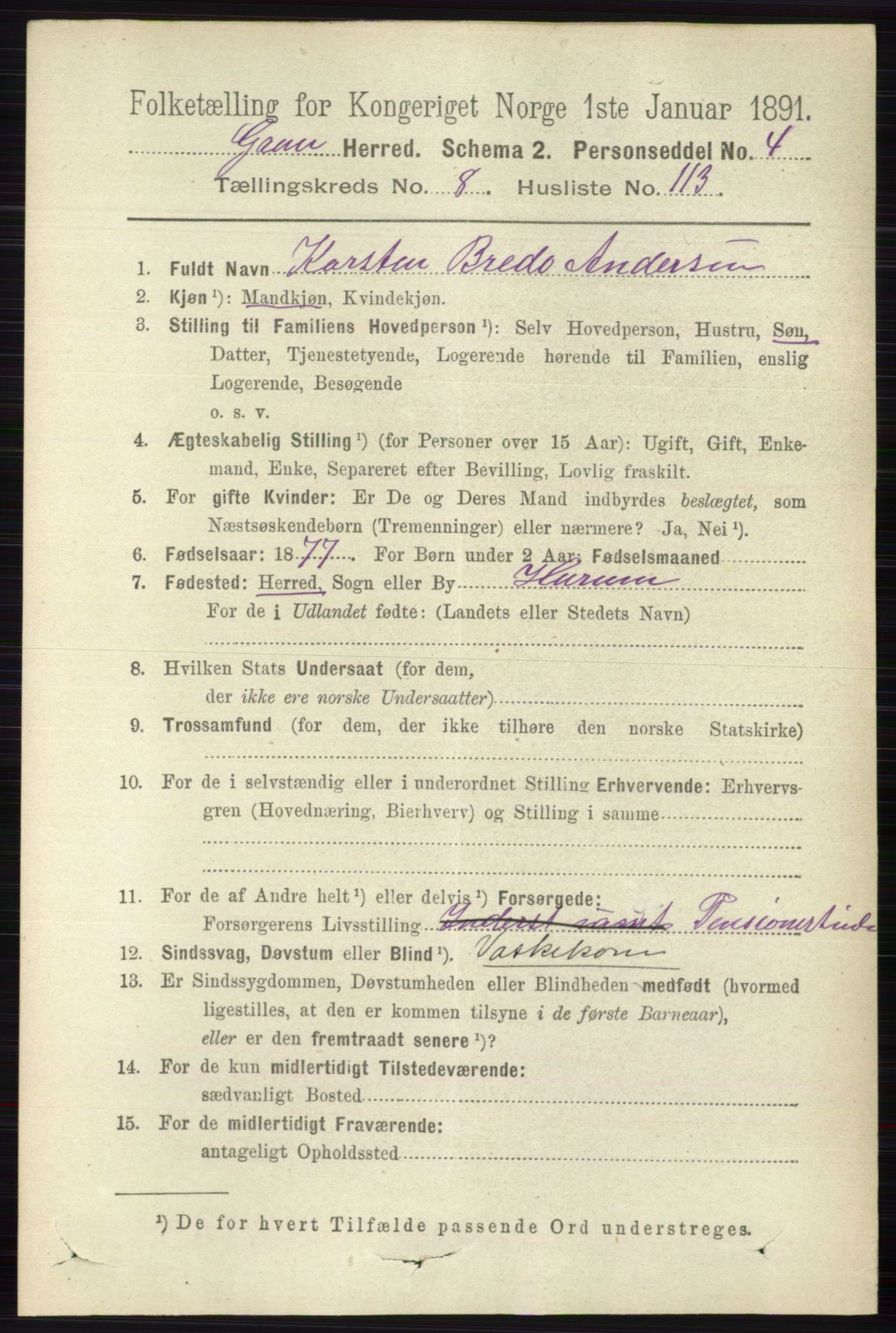 RA, 1891 census for 0534 Gran, 1891, p. 4048