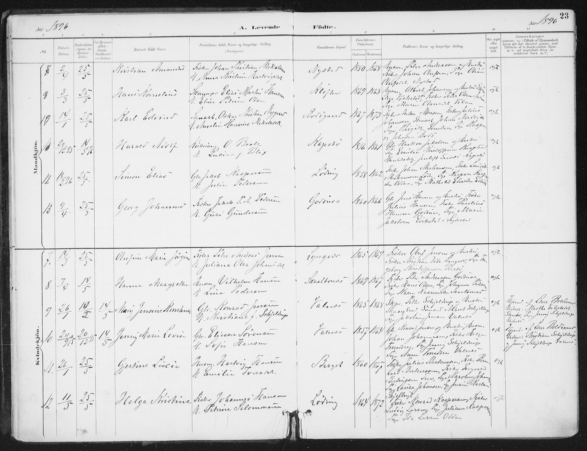 Ministerialprotokoller, klokkerbøker og fødselsregistre - Nordland, SAT/A-1459/802/L0055: Parish register (official) no. 802A02, 1894-1915, p. 23