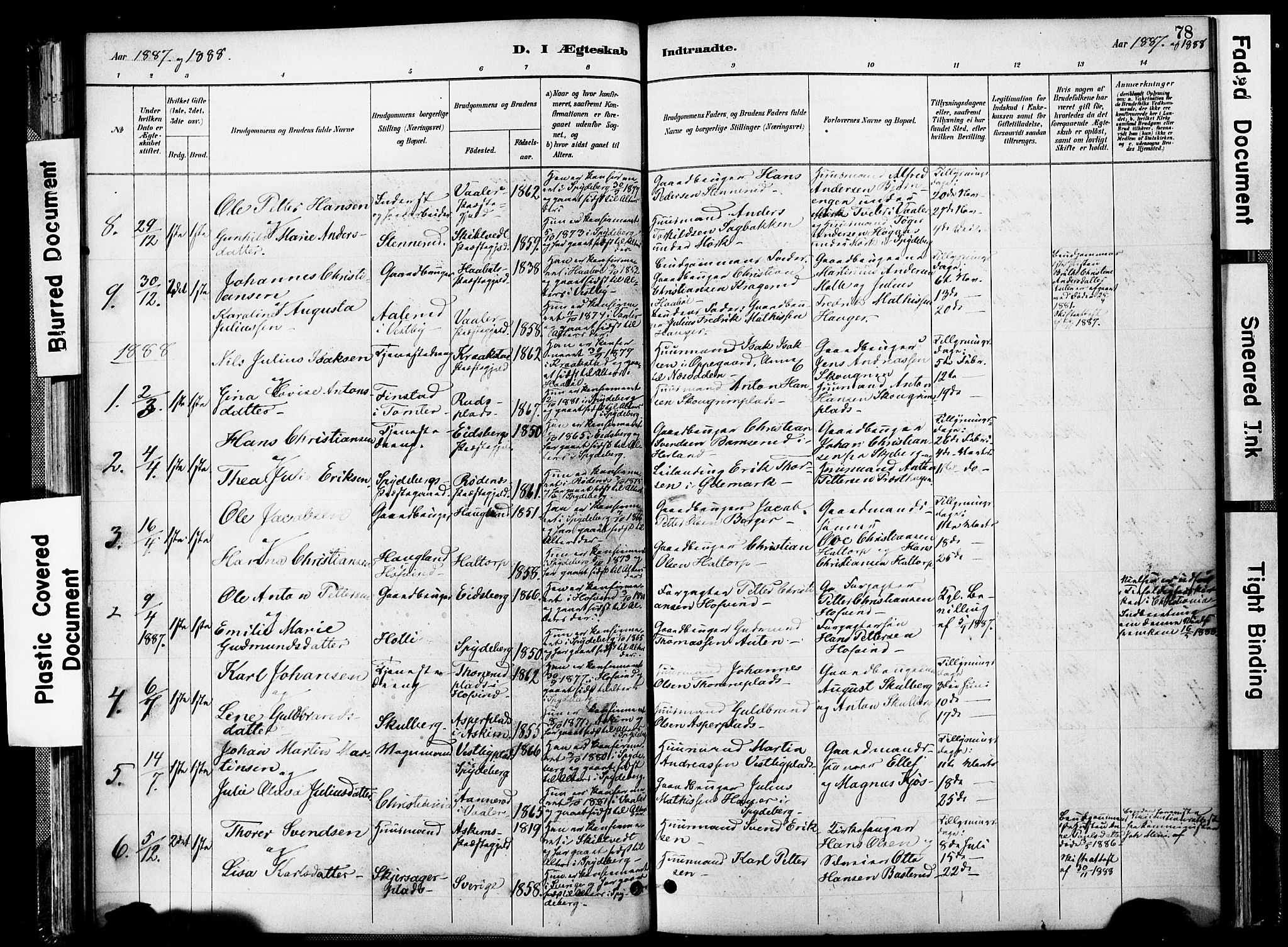 Spydeberg prestekontor Kirkebøker, AV/SAO-A-10924/F/Fa/L0008: Parish register (official) no. I 8, 1886-1900, p. 78