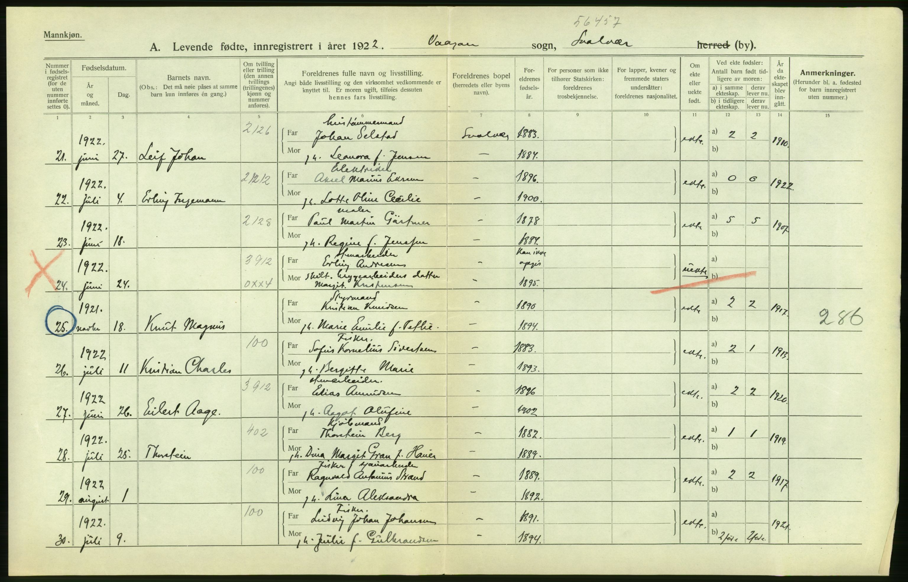 Statistisk sentralbyrå, Sosiodemografiske emner, Befolkning, AV/RA-S-2228/D/Df/Dfc/Dfcb/L0044: Nordland fylke: Levendefødte menn og kvinner. Bygder og byer., 1922, p. 8