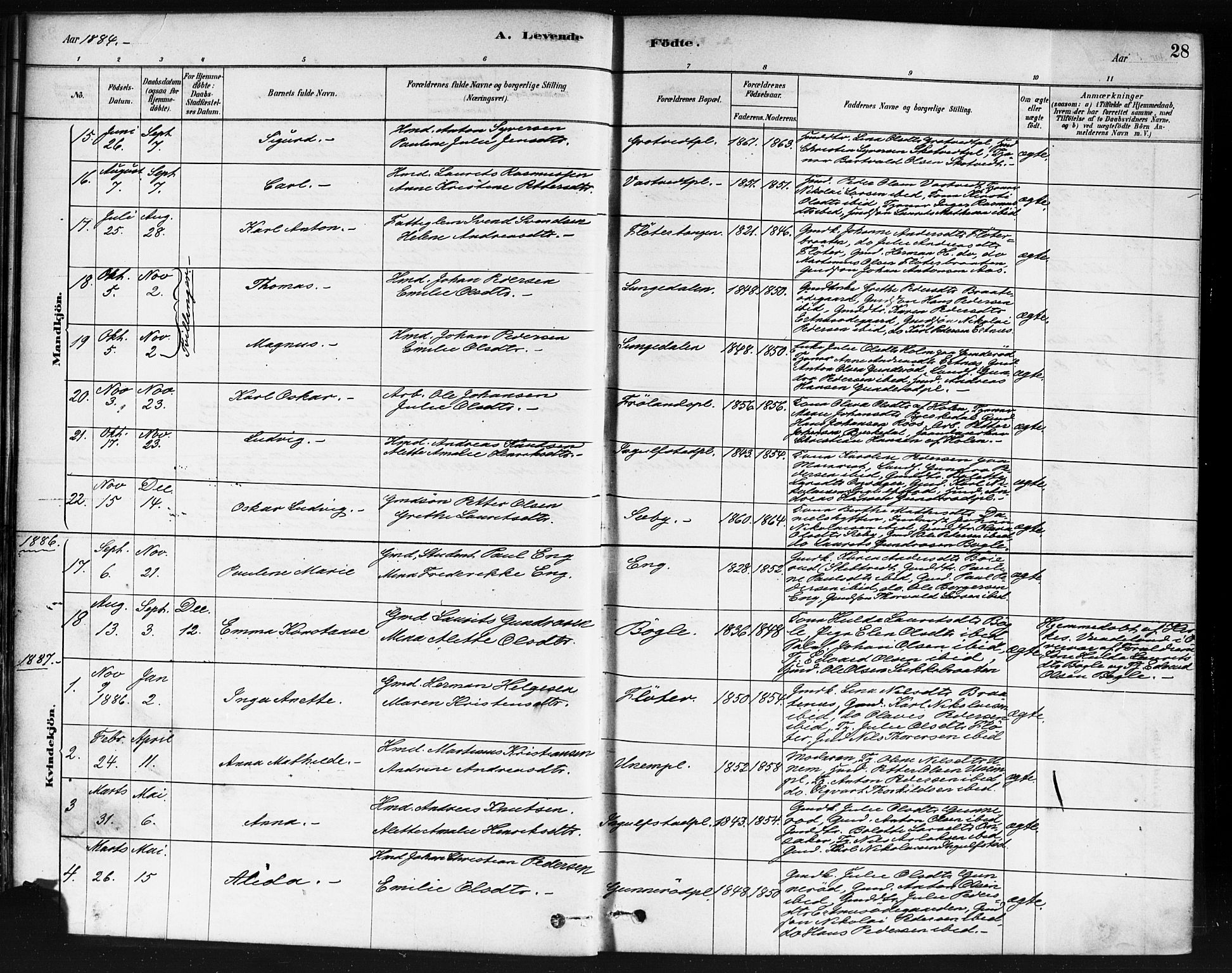 Våler prestekontor Kirkebøker, SAO/A-11083/F/Fb/L0001: Parish register (official) no. II 1, 1878-1896, p. 28