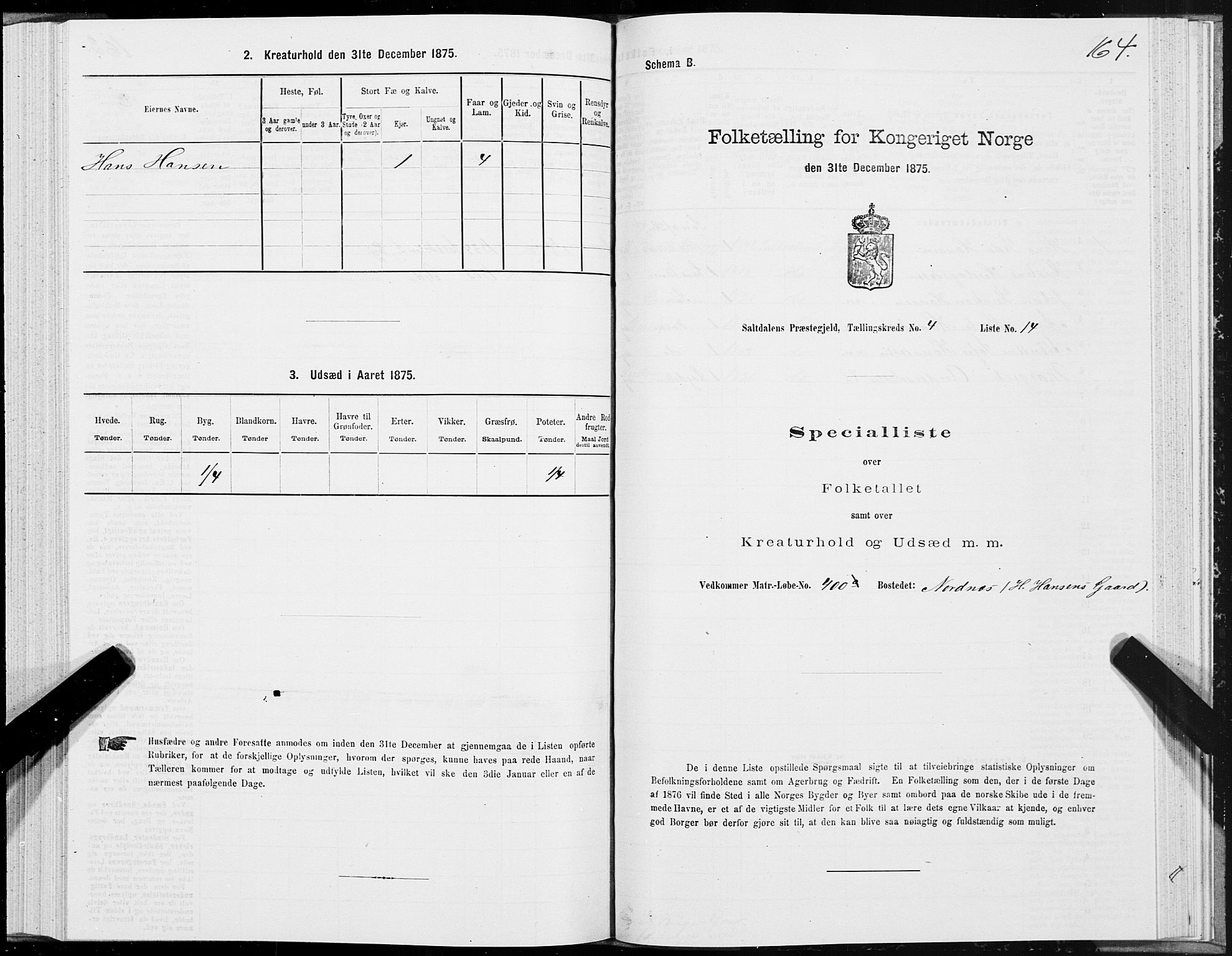 SAT, 1875 census for 1840P Saltdal, 1875, p. 2164