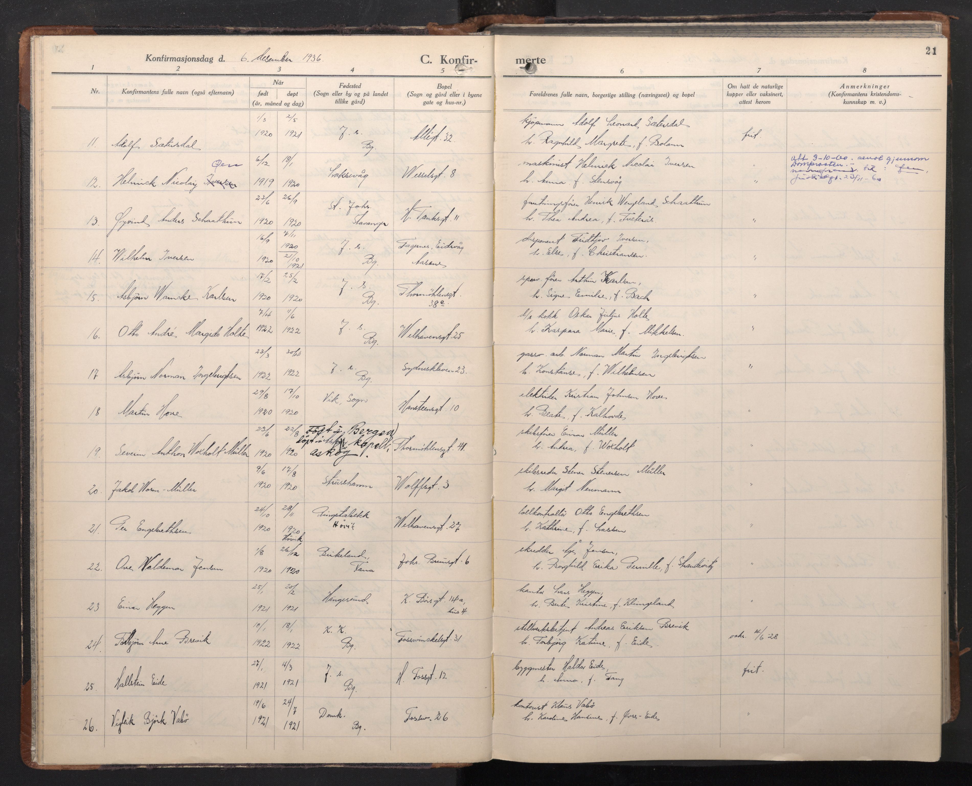 Johanneskirken sokneprestembete, AV/SAB-A-76001/H/Haa/L0011: Parish register (official) no. C 4, 1935-1966, p. 20b-21a