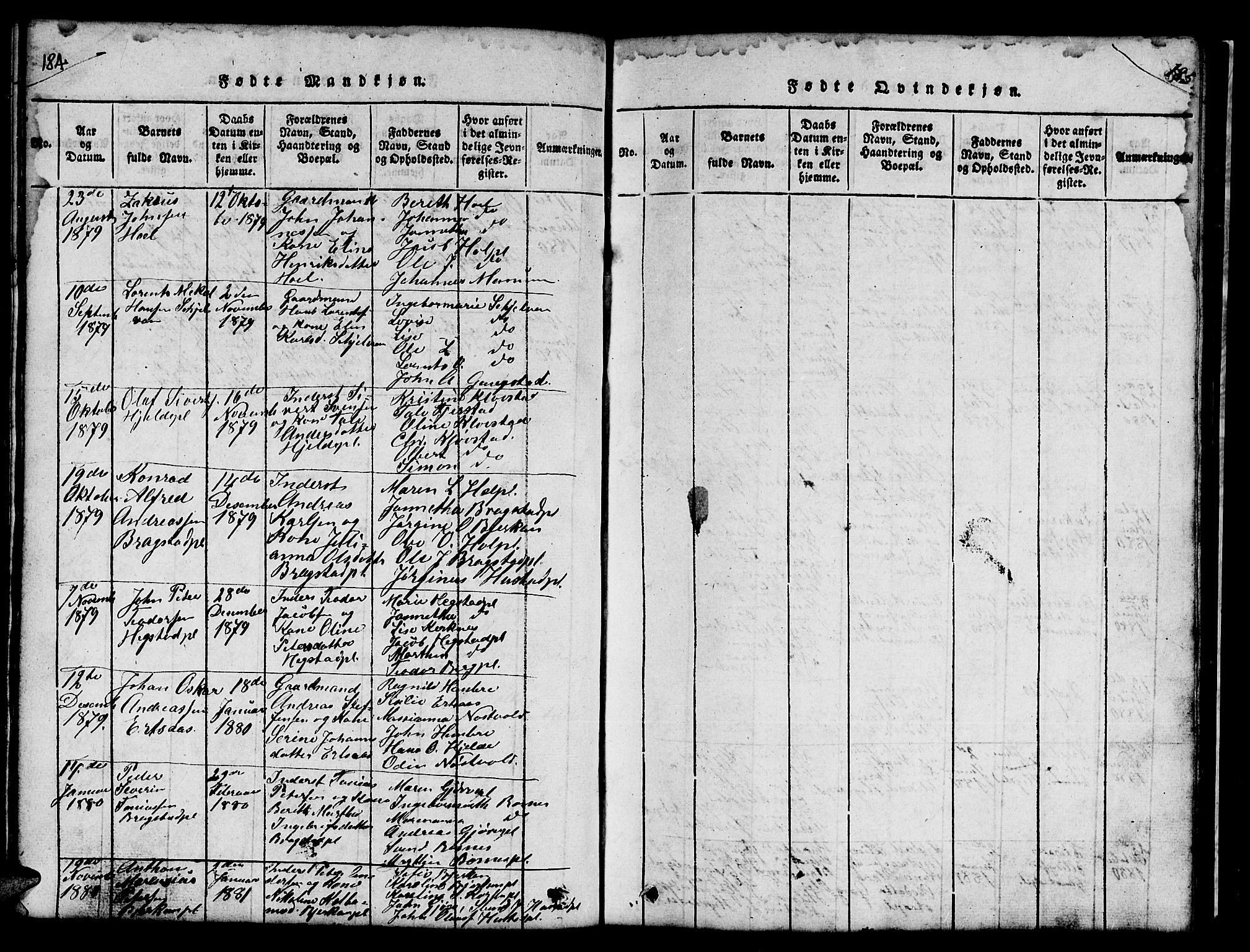 Ministerialprotokoller, klokkerbøker og fødselsregistre - Nord-Trøndelag, SAT/A-1458/732/L0317: Parish register (copy) no. 732C01, 1816-1881, p. 184-185