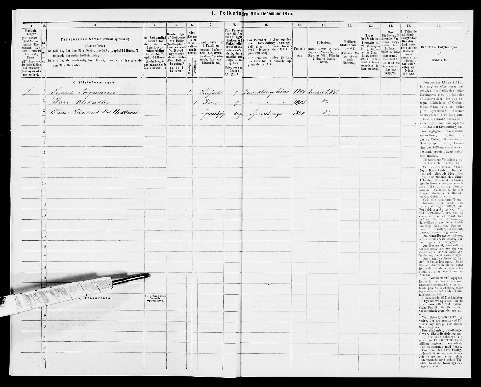 SAK, 1875 census for 1020P Holum, 1875, p. 1417