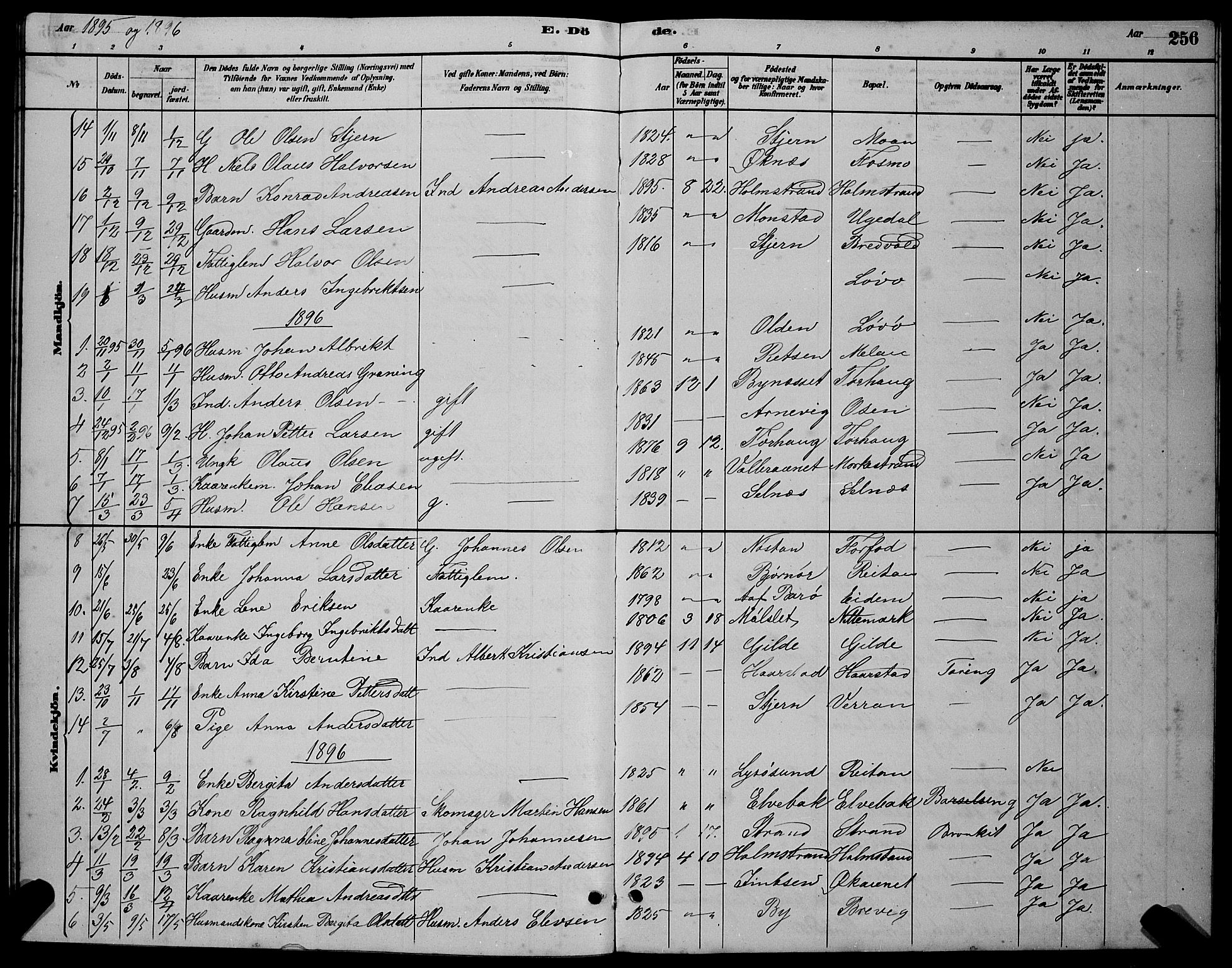 Ministerialprotokoller, klokkerbøker og fødselsregistre - Sør-Trøndelag, SAT/A-1456/655/L0687: Parish register (copy) no. 655C03, 1880-1898, p. 256