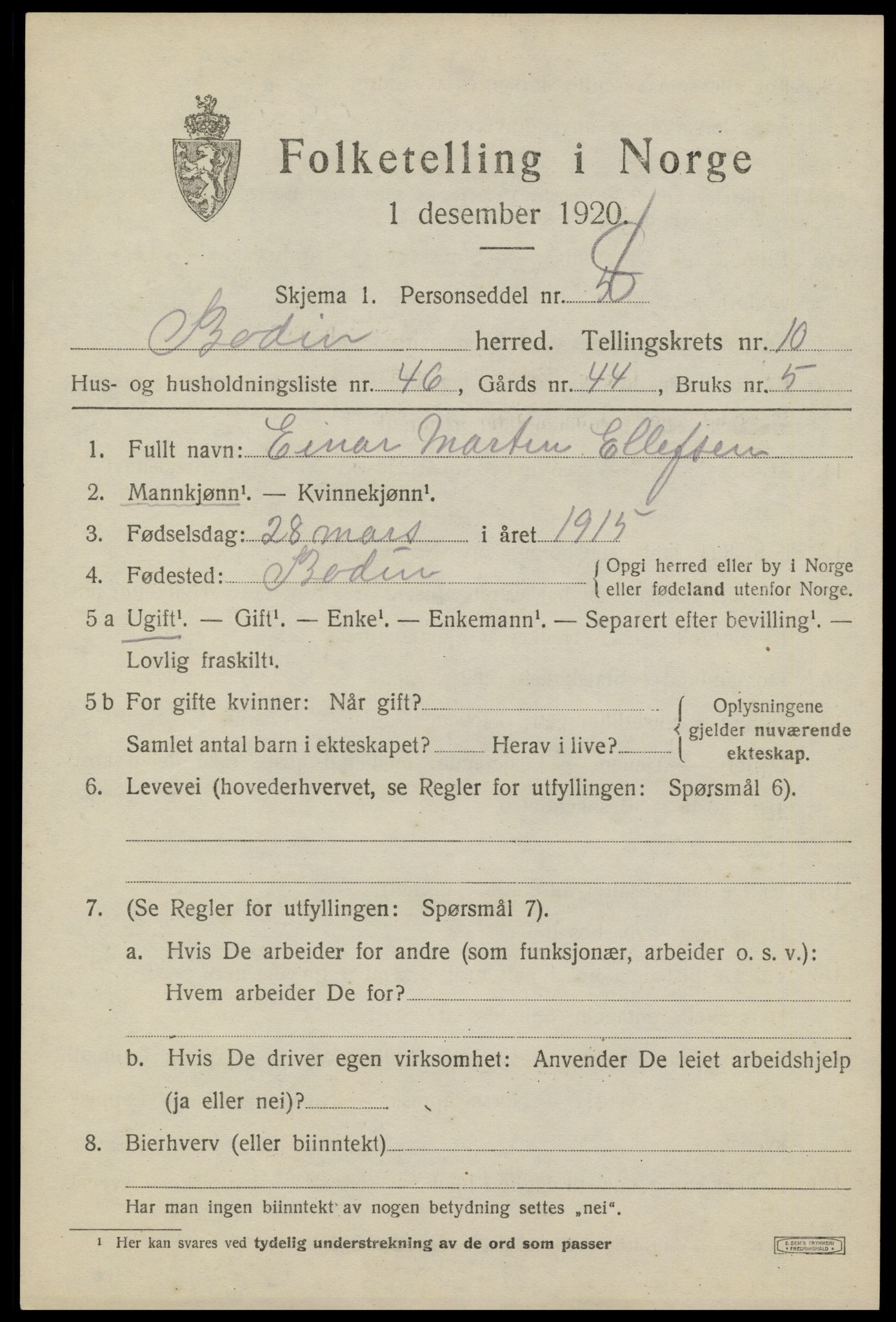 SAT, 1920 census for Bodin, 1920, p. 8146