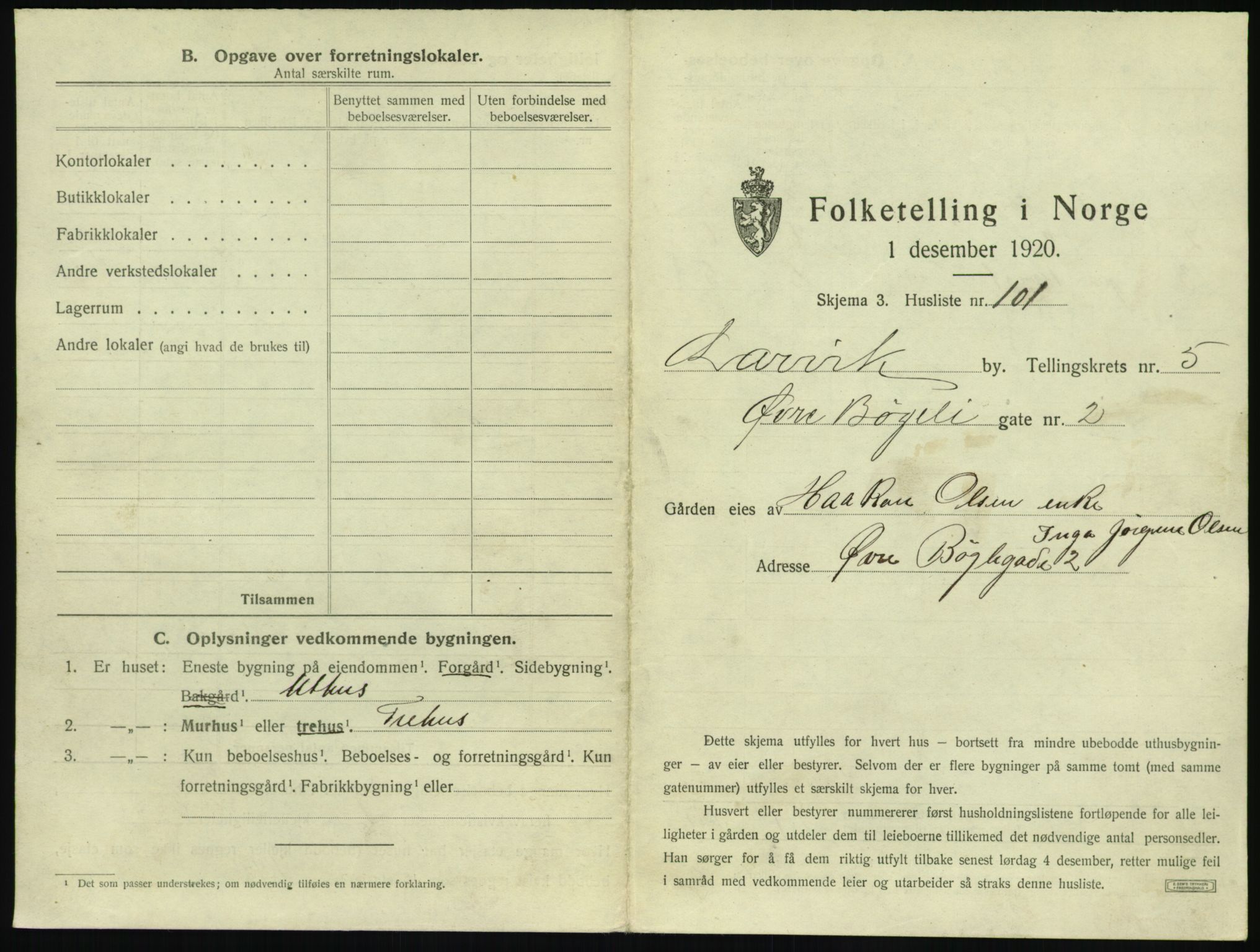 SAKO, 1920 census for Larvik, 1920, p. 1270