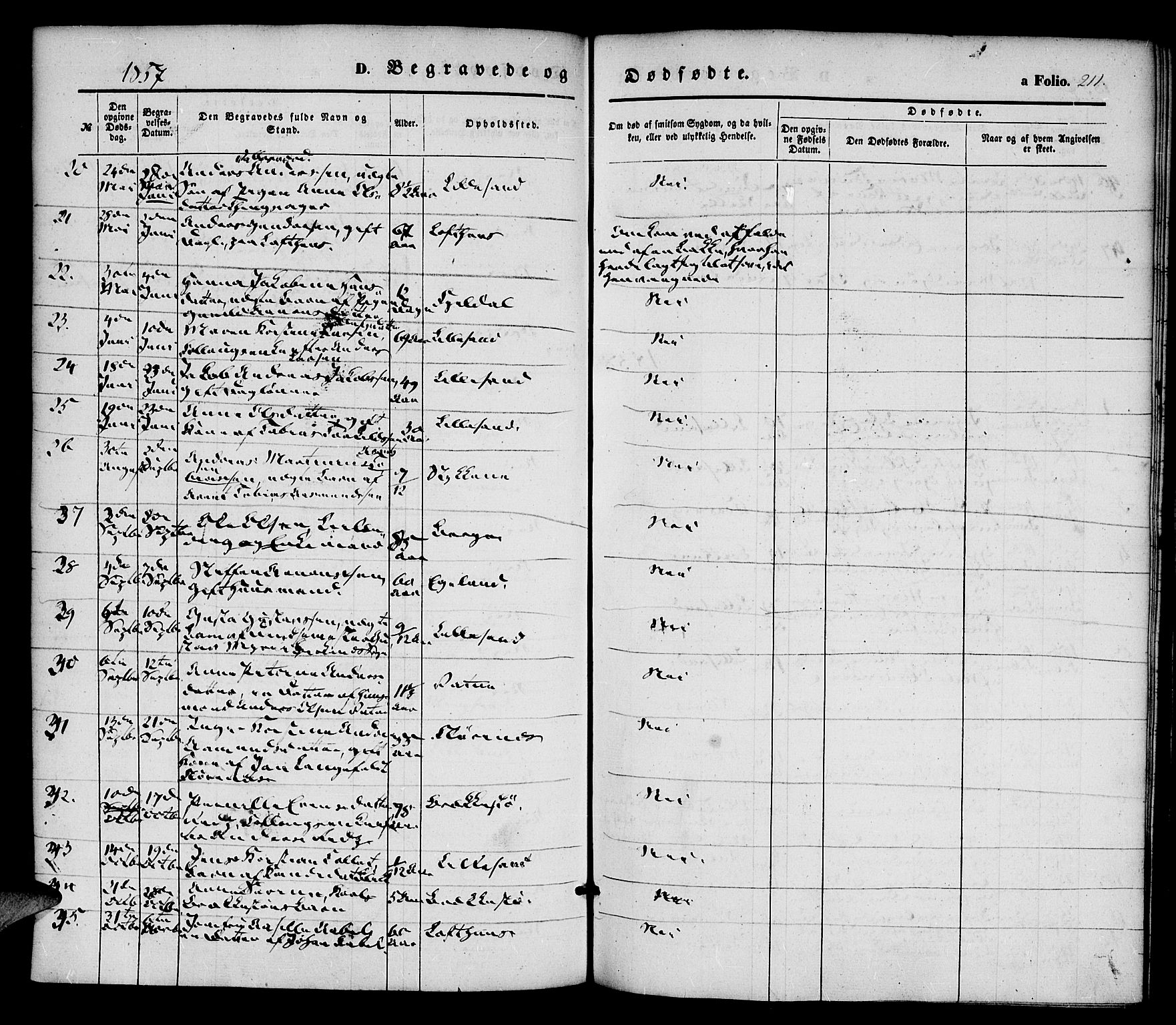 Vestre Moland sokneprestkontor, AV/SAK-1111-0046/F/Fa/Fab/L0006: Parish register (official) no. A 6, 1850-1858, p. 211