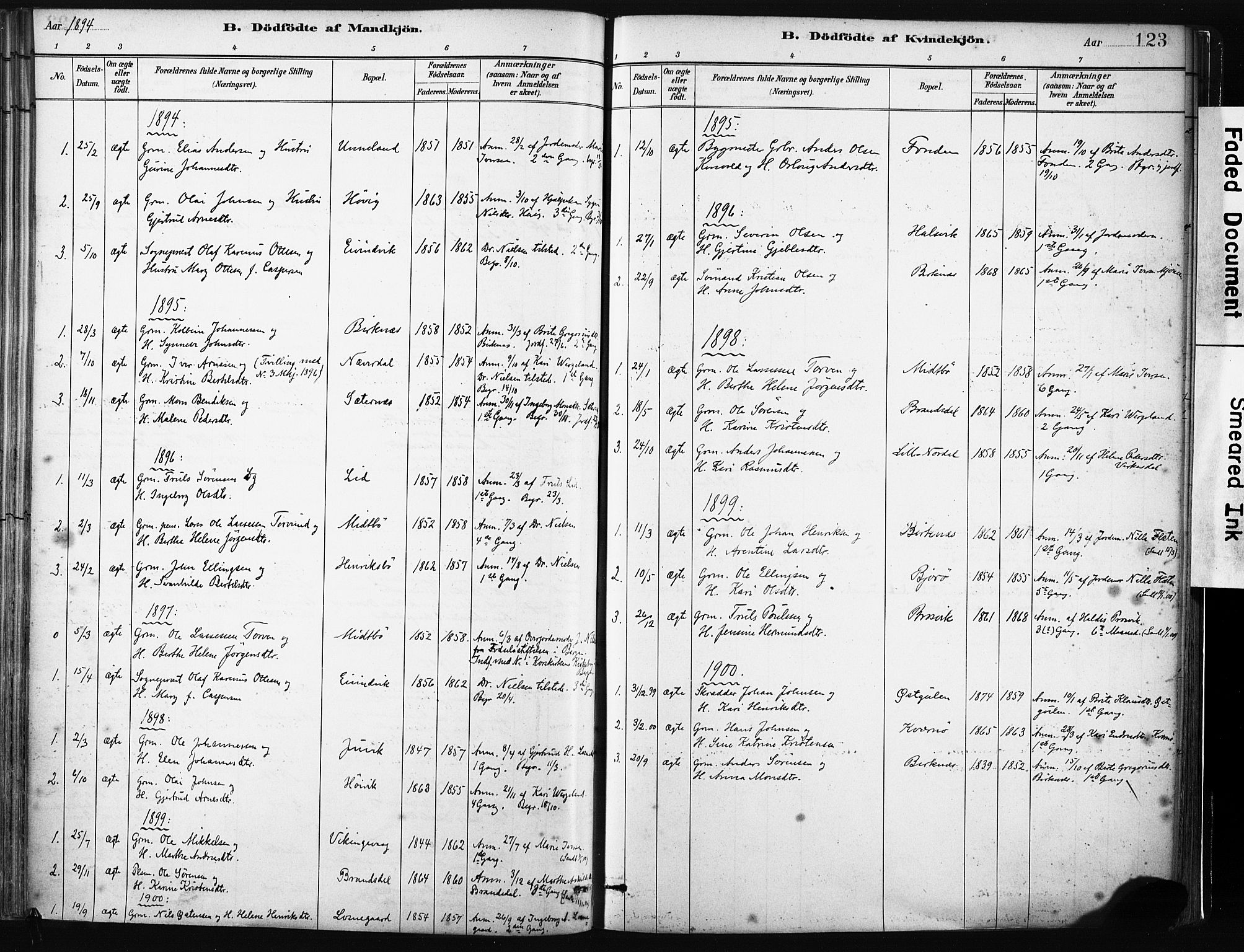Gulen sokneprestembete, SAB/A-80201/H/Haa/Haab/L0001: Parish register (official) no. B 1, 1881-1905, p. 123